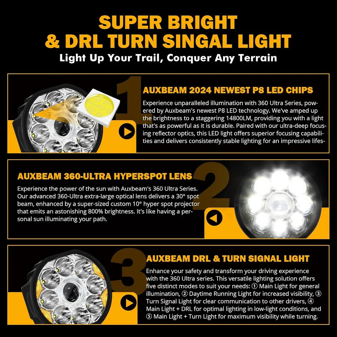 360-Ultra Series 6 Inch 132W Led Spot Driving Light Off Road Lights | White DRL & Amber Light