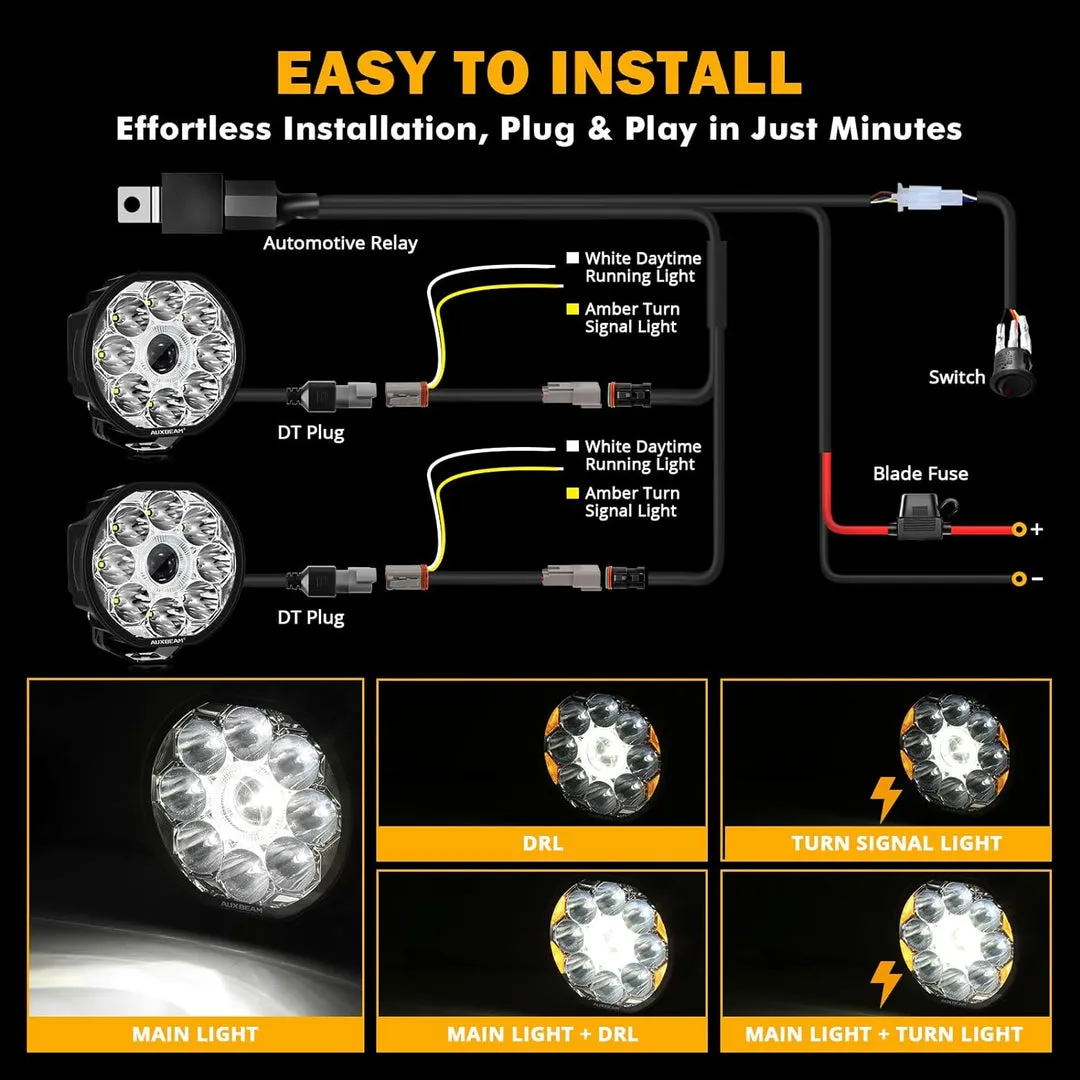 360-Ultra Series 6 Inch 132W Led Spot Driving Light Off Road Lights | White DRL & Amber Light