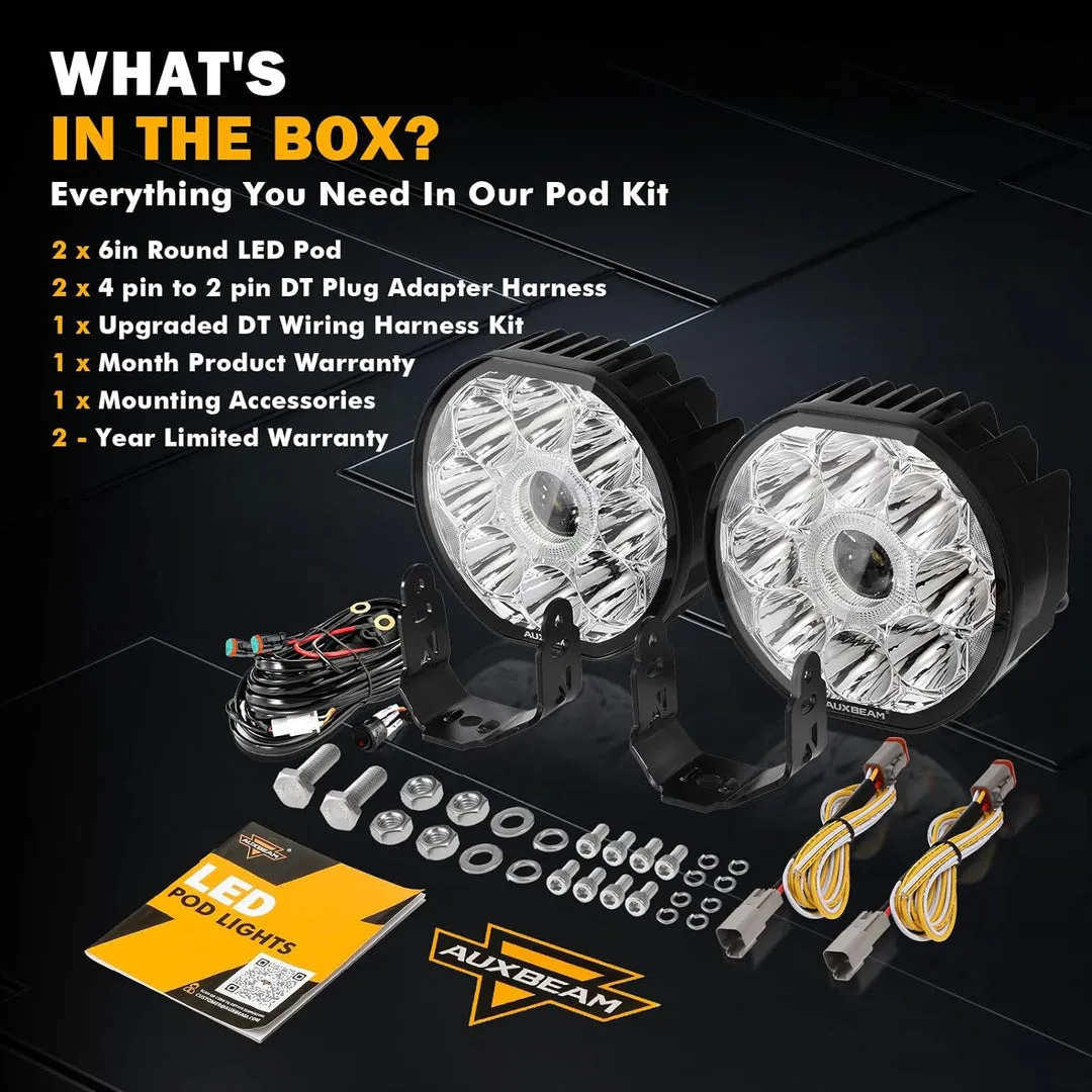 360-Ultra Series 6 Inch 132W Led Spot Driving Light Off Road Lights | White DRL & Amber Light