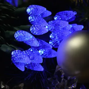 50-light  C6 Blue LED Christmas Lights, 4" Spacing Green Wire