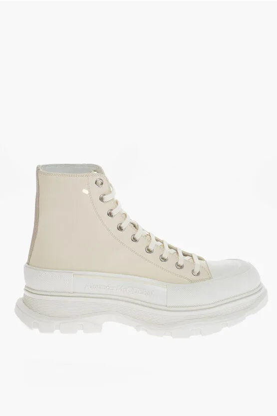 Alexander McQueen Leather High-Top Sneakers With Platform Soles