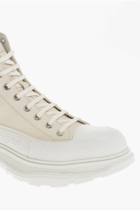 Alexander McQueen Leather High-Top Sneakers With Platform Soles