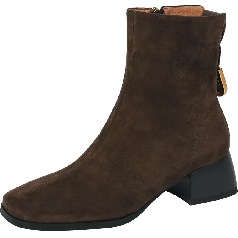 Amozae- autumn and winter Women ankle boots natural leather 22-25cm kid suede upper medium chunky heel side zipper ankle boots
