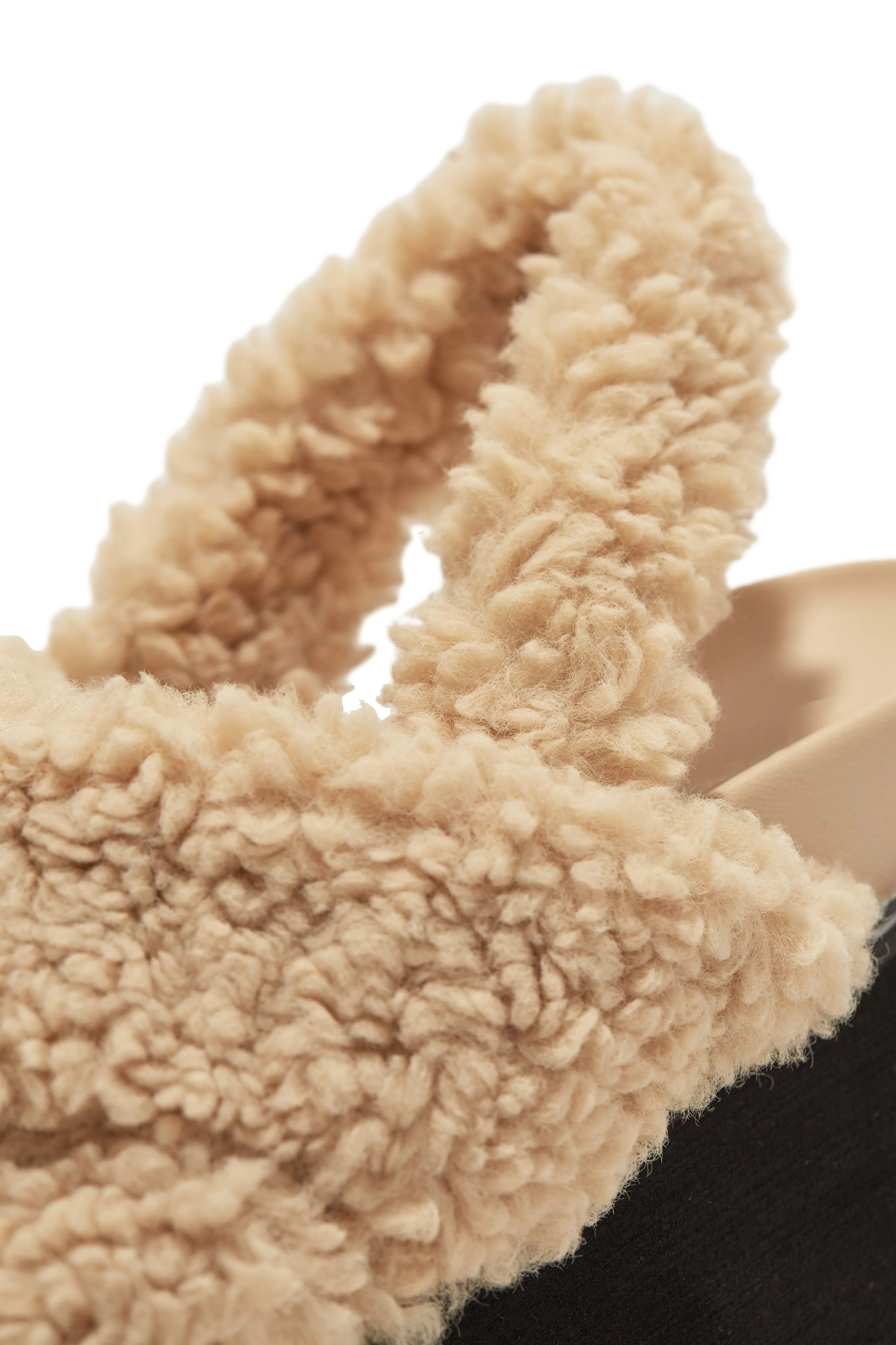 Autumn's Calling Faux Sherpa Platform Sandals - Nude