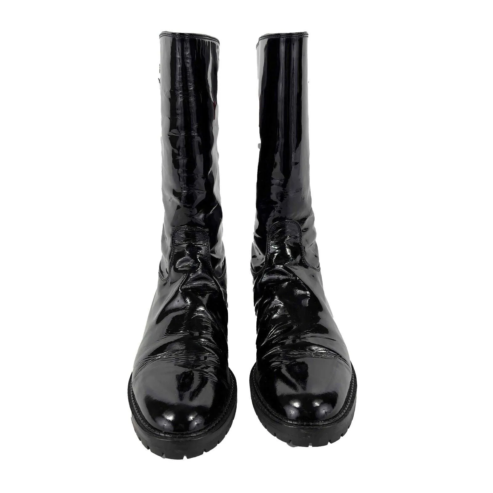 CHANEL - Tortoise Zip Pull - Vintage 97A Patent Boots Lug Sole Black 36 US 6