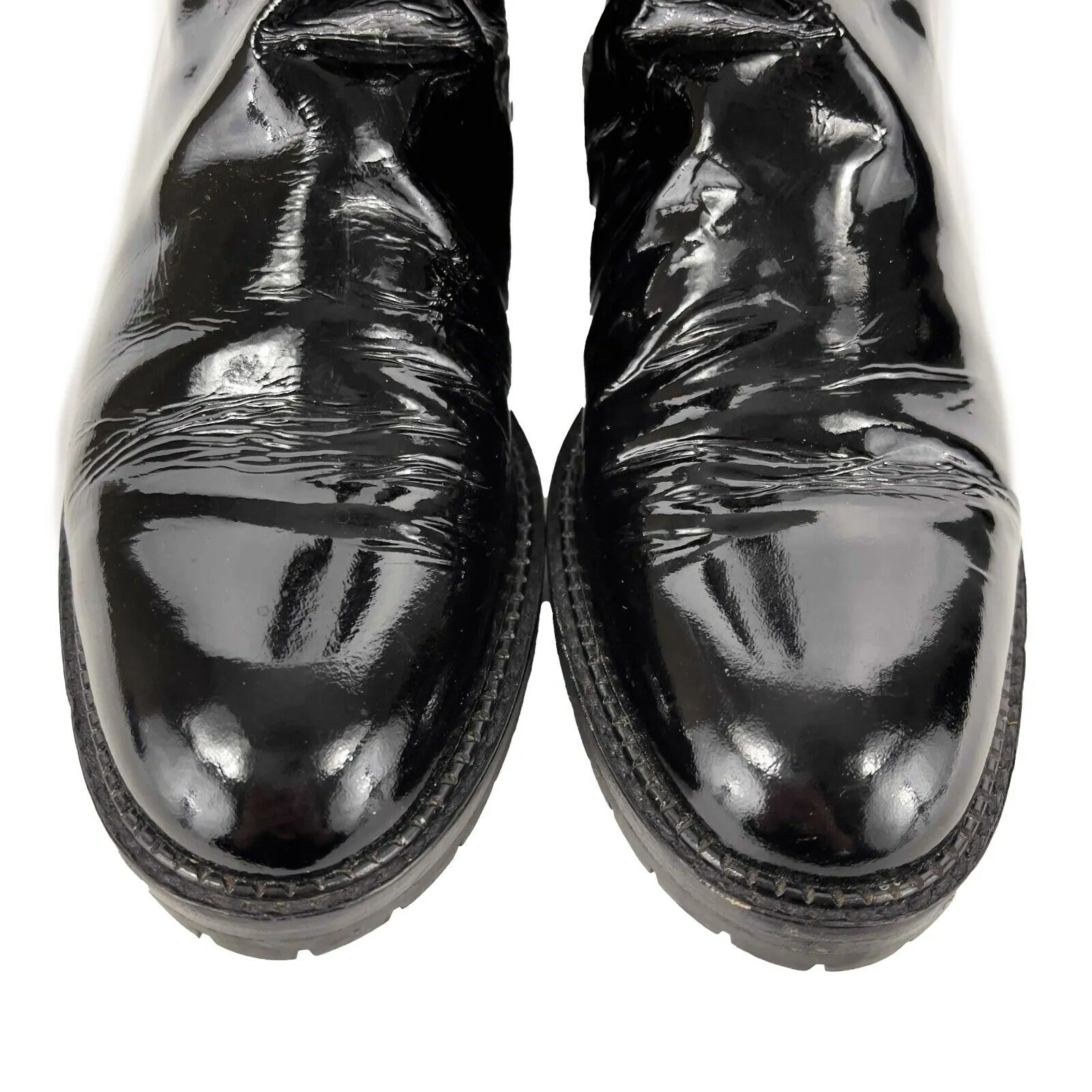 CHANEL - Tortoise Zip Pull - Vintage 97A Patent Boots Lug Sole Black 36 US 6