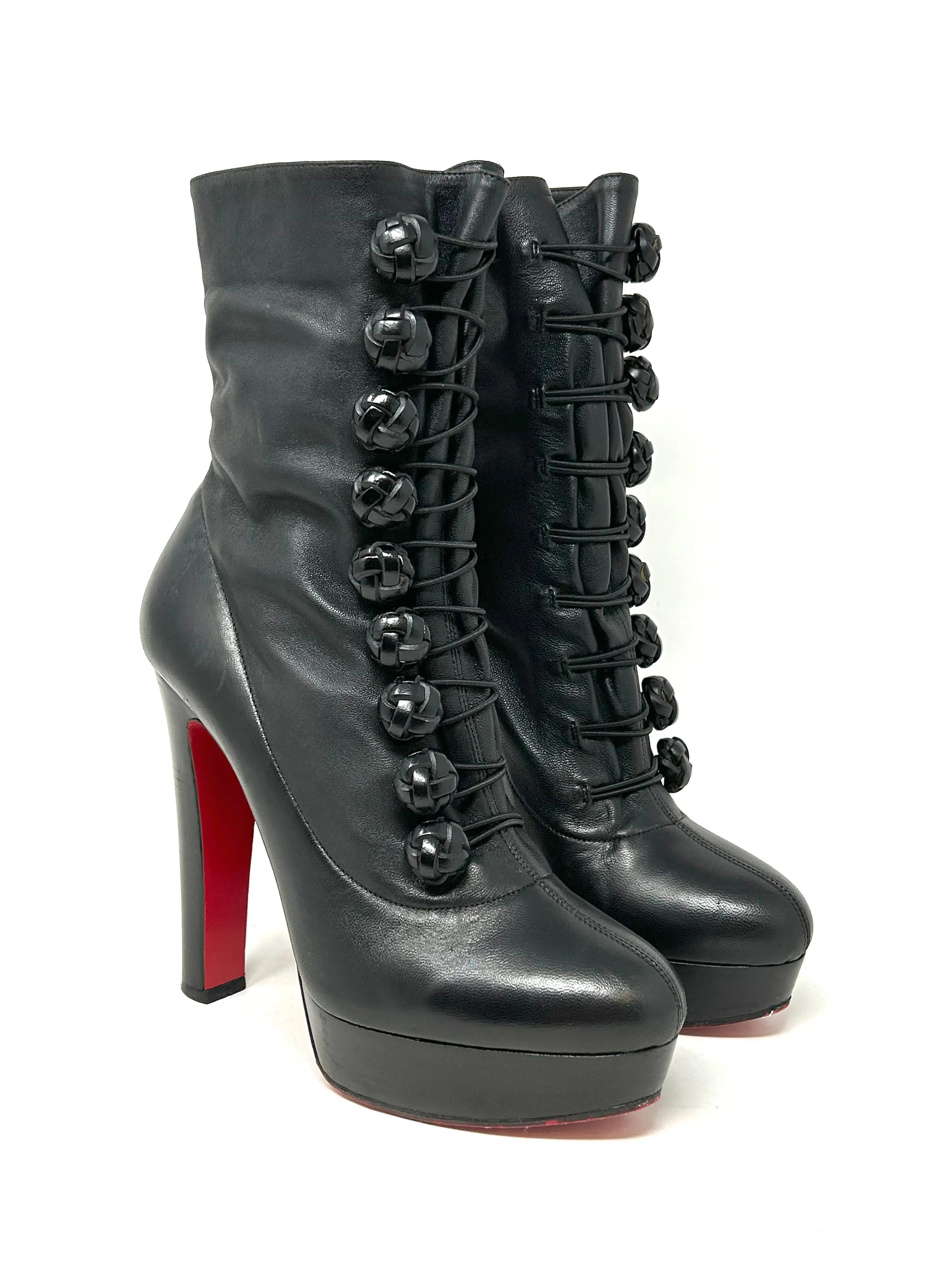 Christian Louboutin Chasseresse 140 Black Leather Ankle Boots 39 UK 6