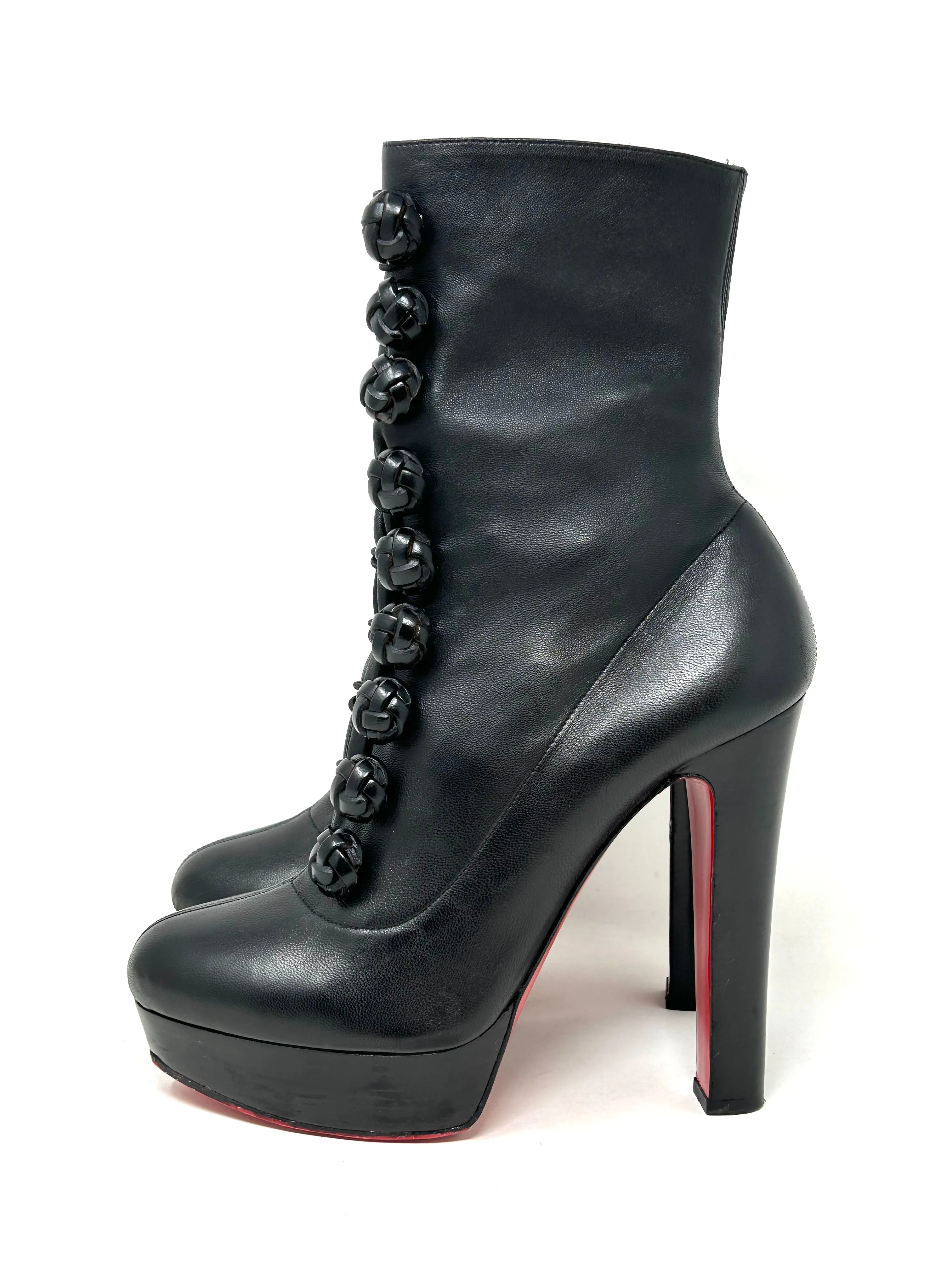 Christian Louboutin Chasseresse 140 Black Leather Ankle Boots 39 UK 6