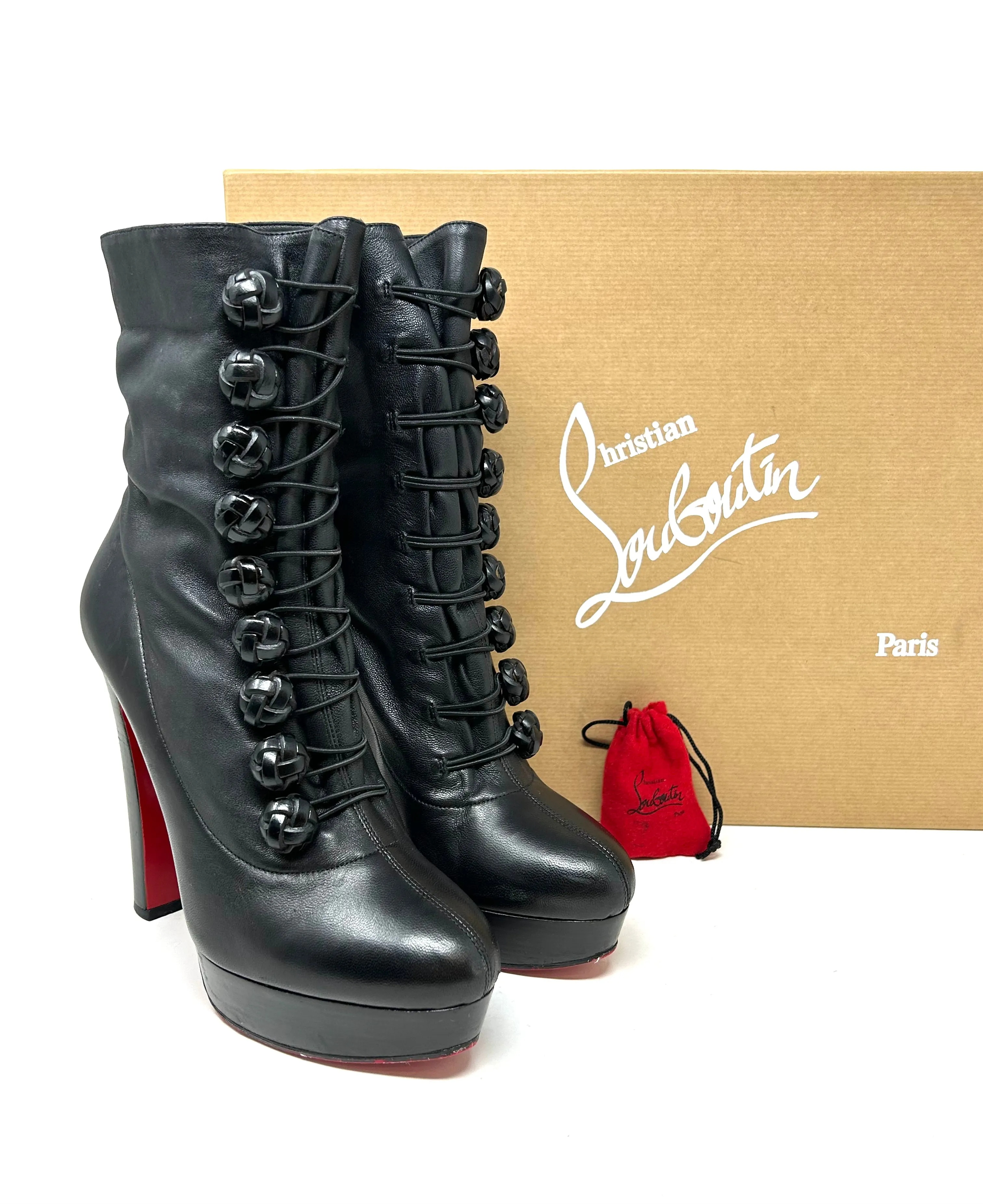 Christian Louboutin Chasseresse 140 Black Leather Ankle Boots 39 UK 6