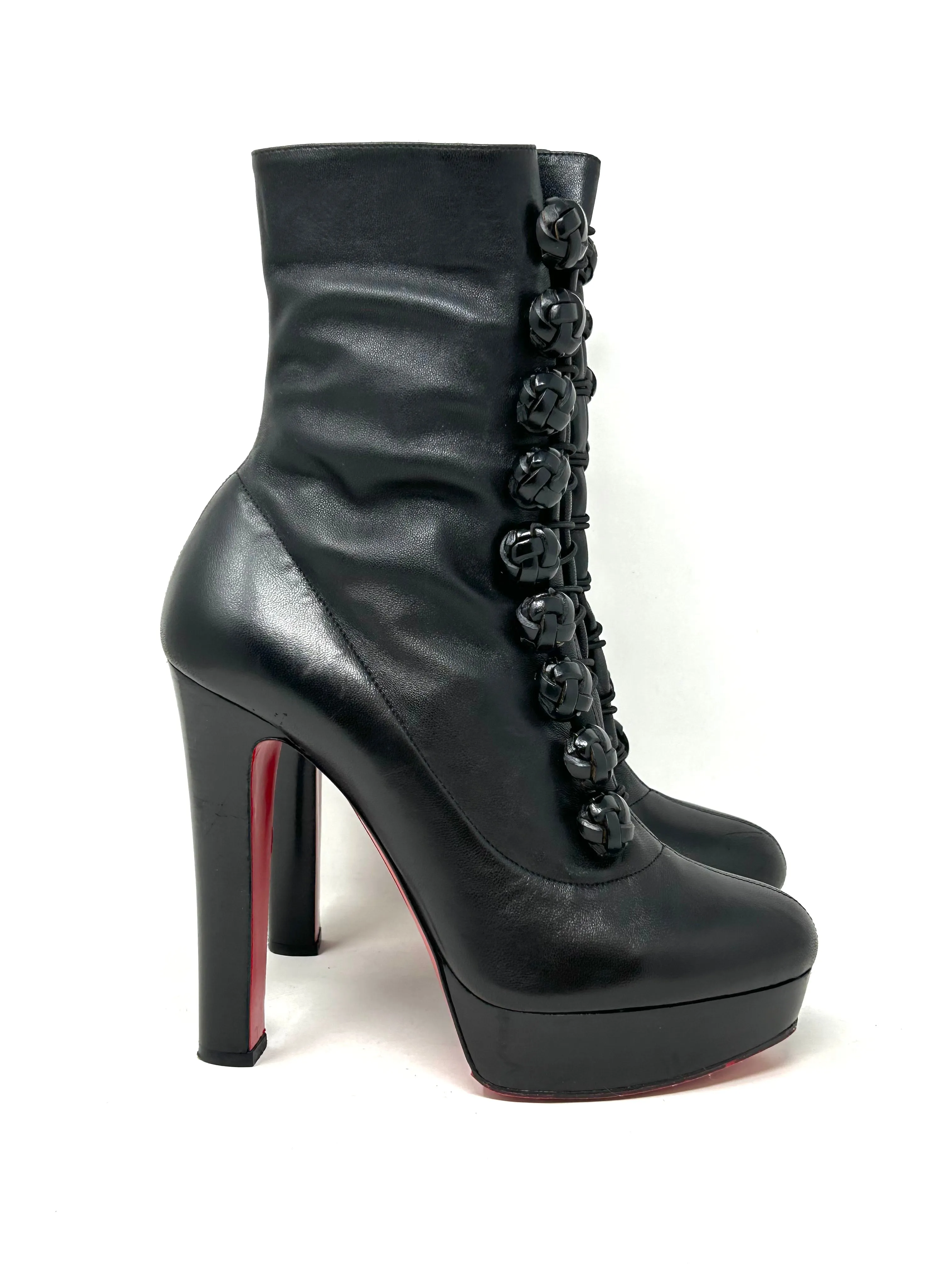 Christian Louboutin Chasseresse 140 Black Leather Ankle Boots 39 UK 6