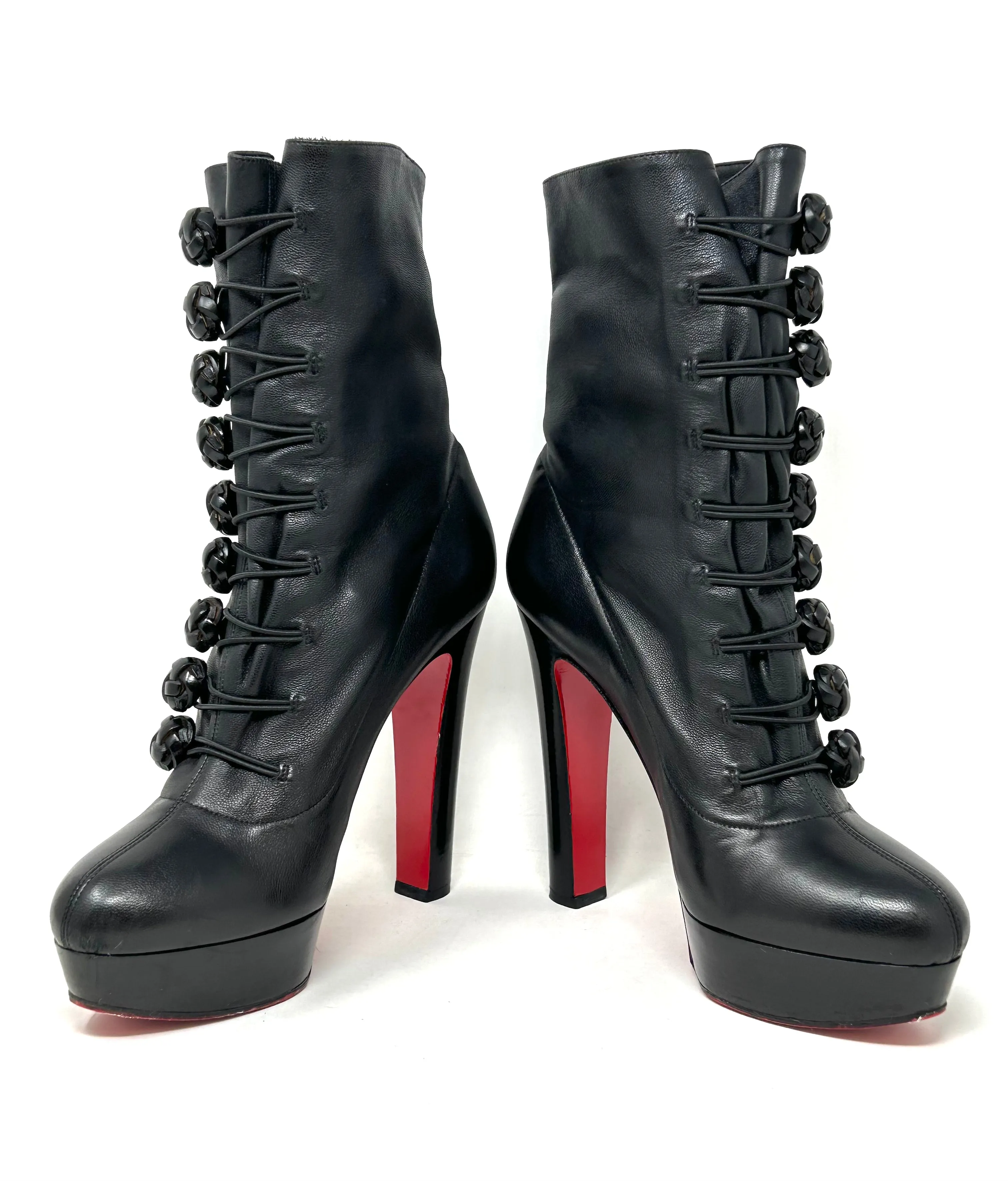 Christian Louboutin Chasseresse 140 Black Leather Ankle Boots 39 UK 6