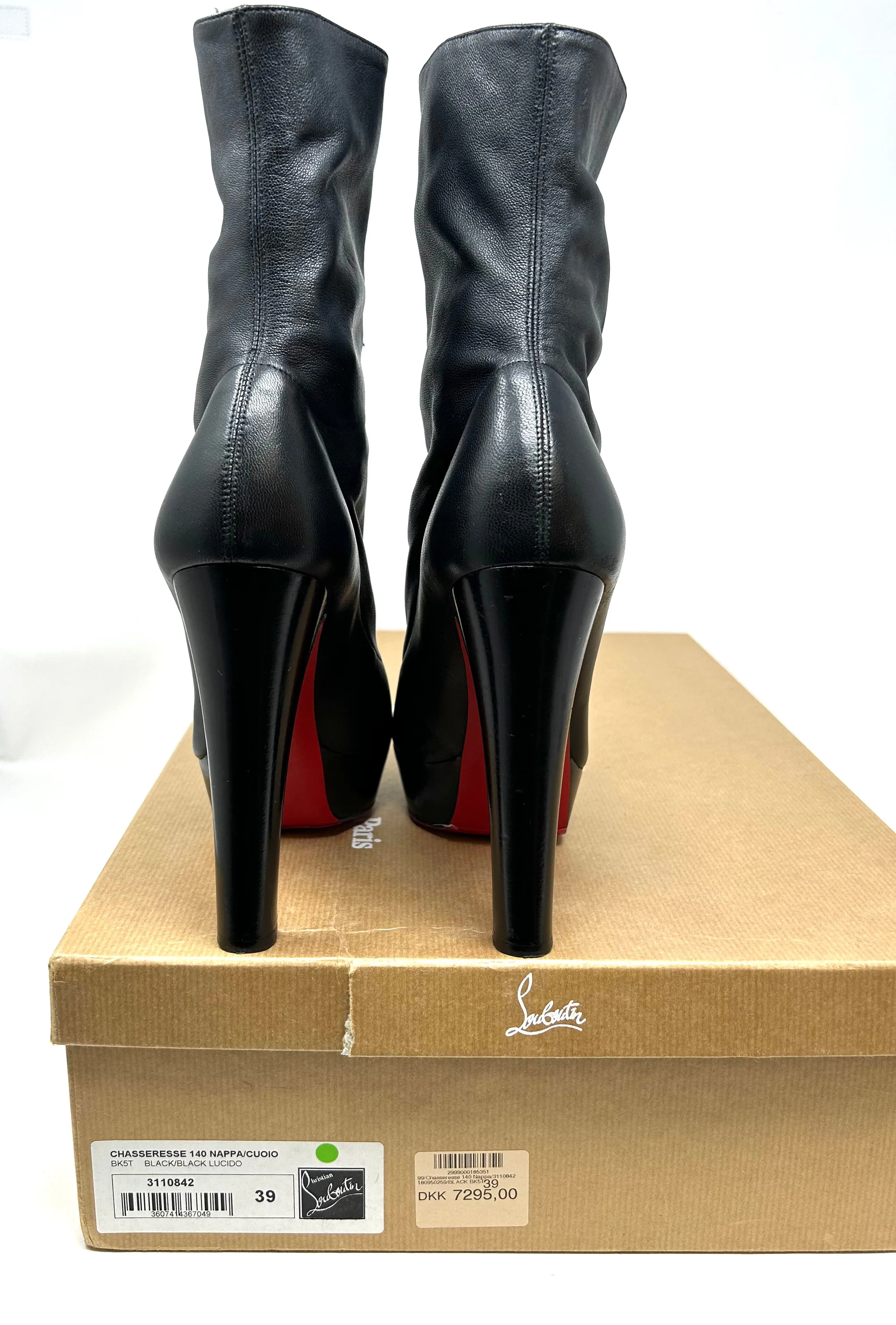 Christian Louboutin Chasseresse 140 Black Leather Ankle Boots 39 UK 6