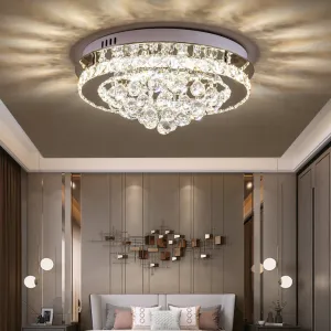 Crystal Round Crystal-droplets LED Semi Flush Mount Ceiling Light
