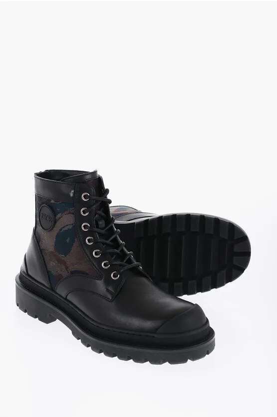 Dior Leather And Fabric Camo Combat Boots