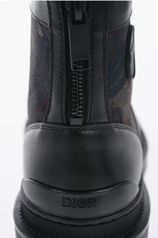 Dior Leather And Fabric Camo Combat Boots