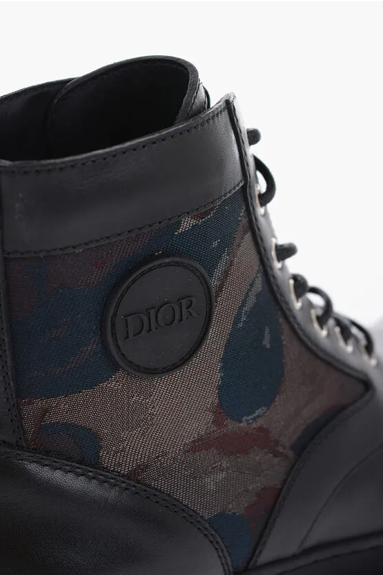 Dior Leather And Fabric Camo Combat Boots