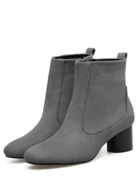 Fashion Zipper Pointed Toe Chunky Heel Boots