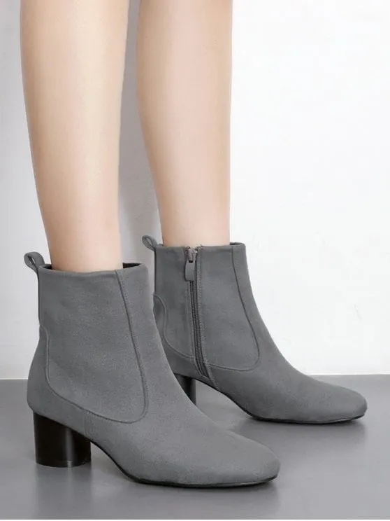Fashion Zipper Pointed Toe Chunky Heel Boots