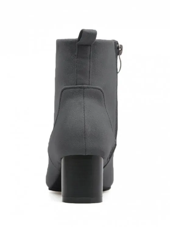 Fashion Zipper Pointed Toe Chunky Heel Boots