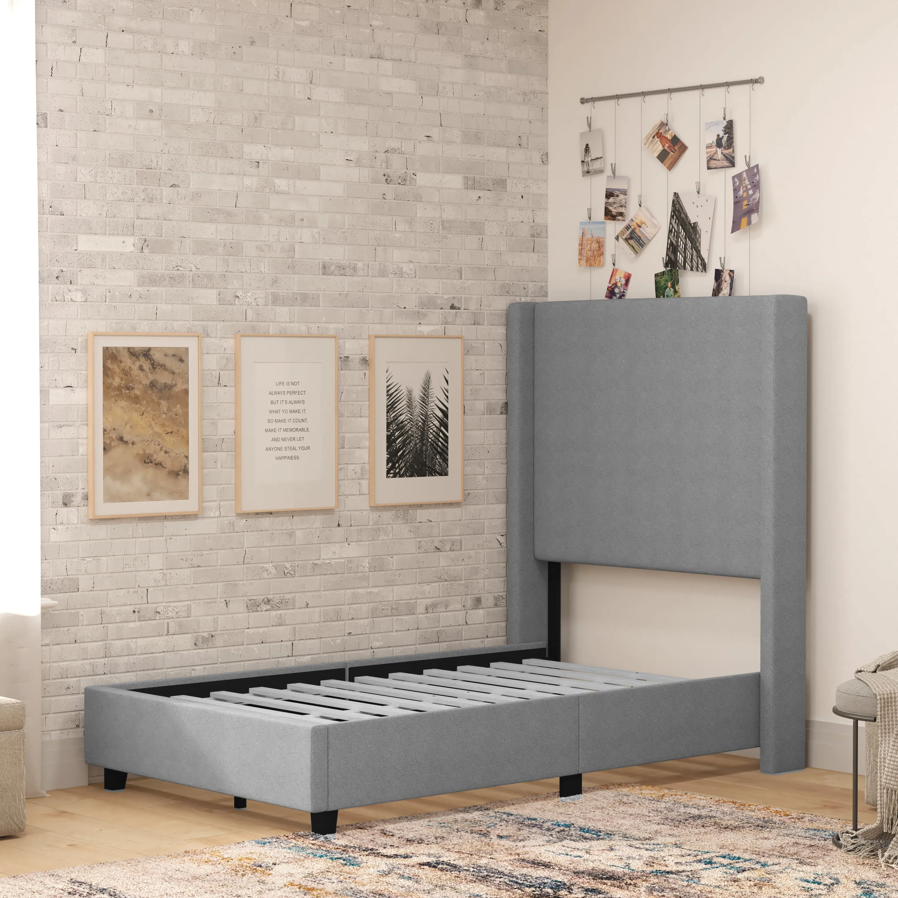 Gray Twin Size Platform Bed YK-1077-GY-T-GG