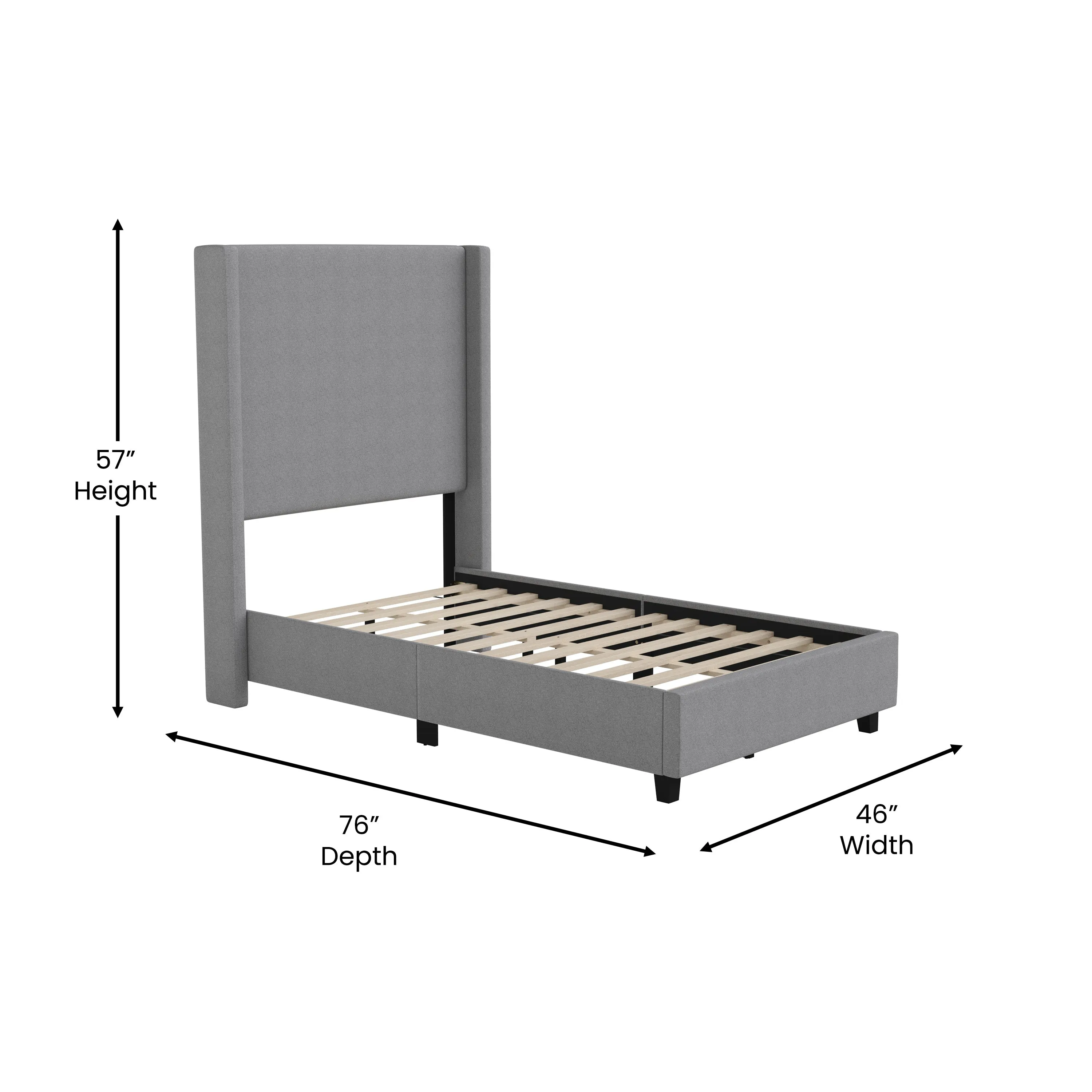 Gray Twin Size Platform Bed YK-1077-GY-T-GG