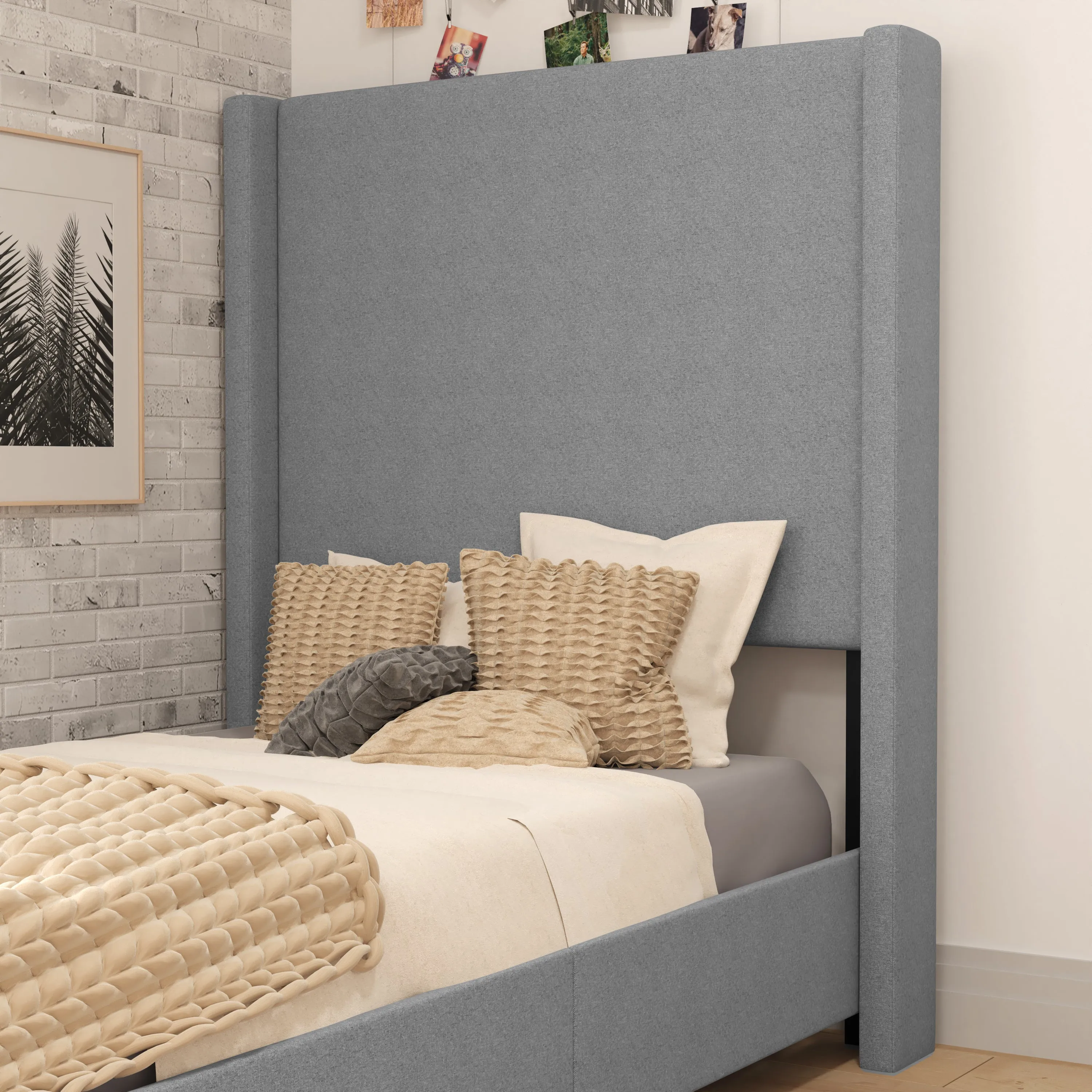 Gray Twin Size Platform Bed YK-1077-GY-T-GG