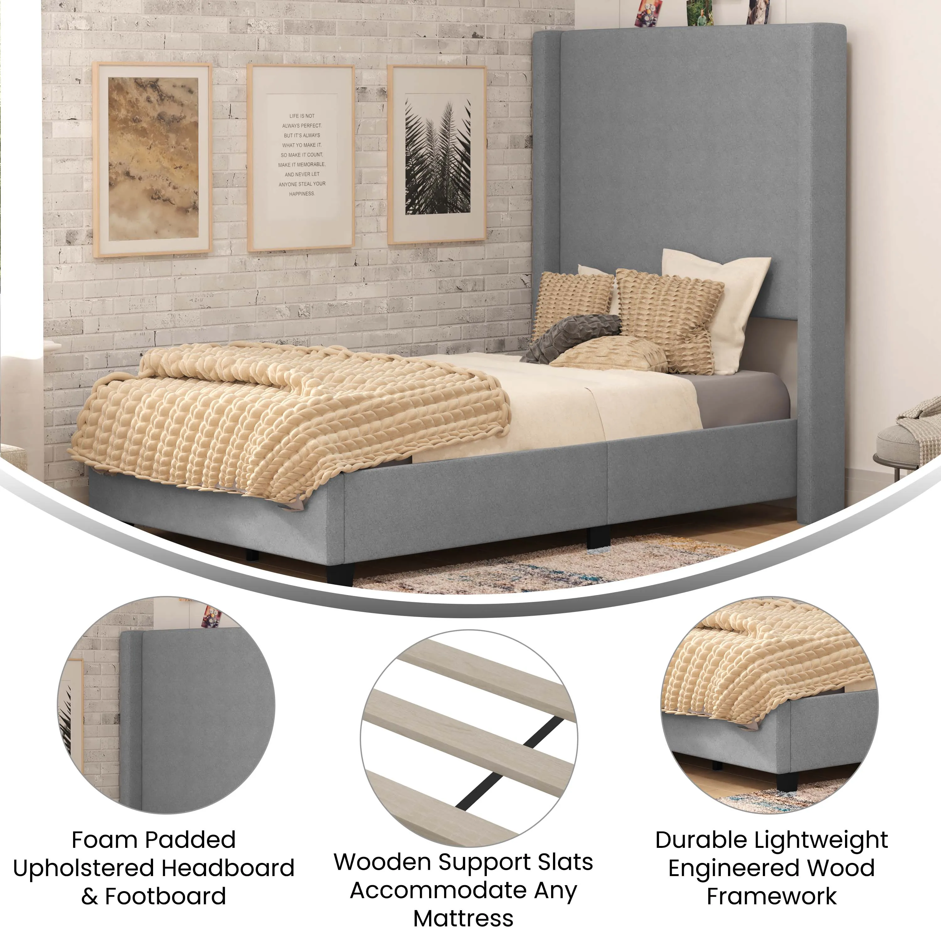 Gray Twin Size Platform Bed YK-1077-GY-T-GG