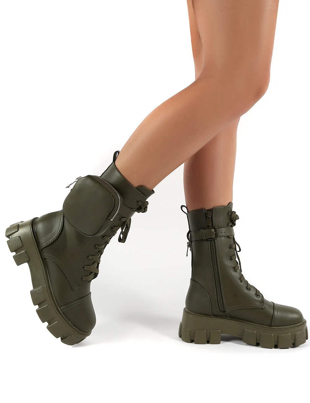Intention Khaki Chunky Sole Pouch Ankle Boots