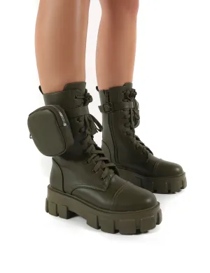 Intention Khaki Chunky Sole Pouch Ankle Boots