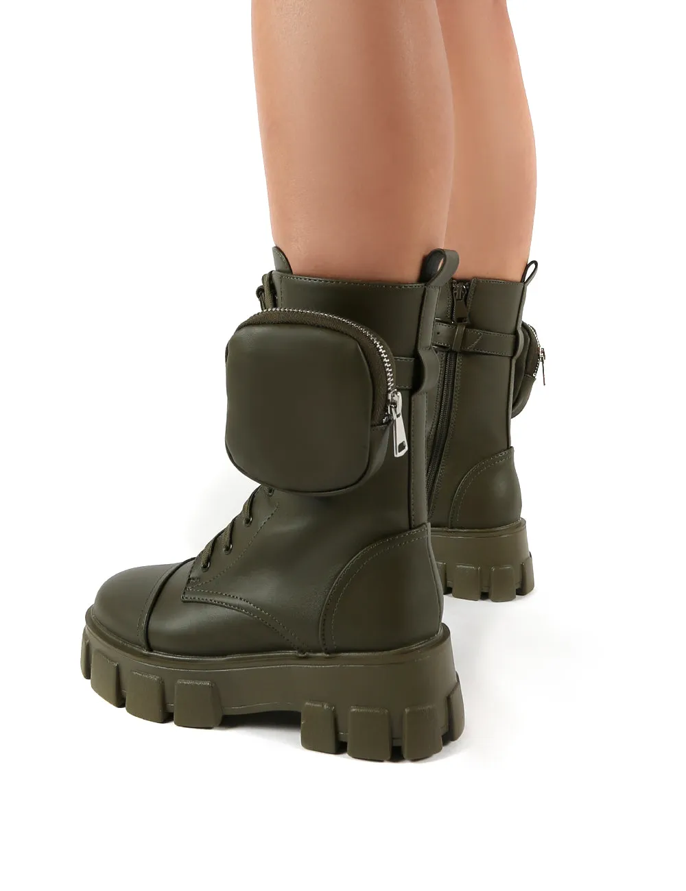 Intention Khaki Chunky Sole Pouch Ankle Boots