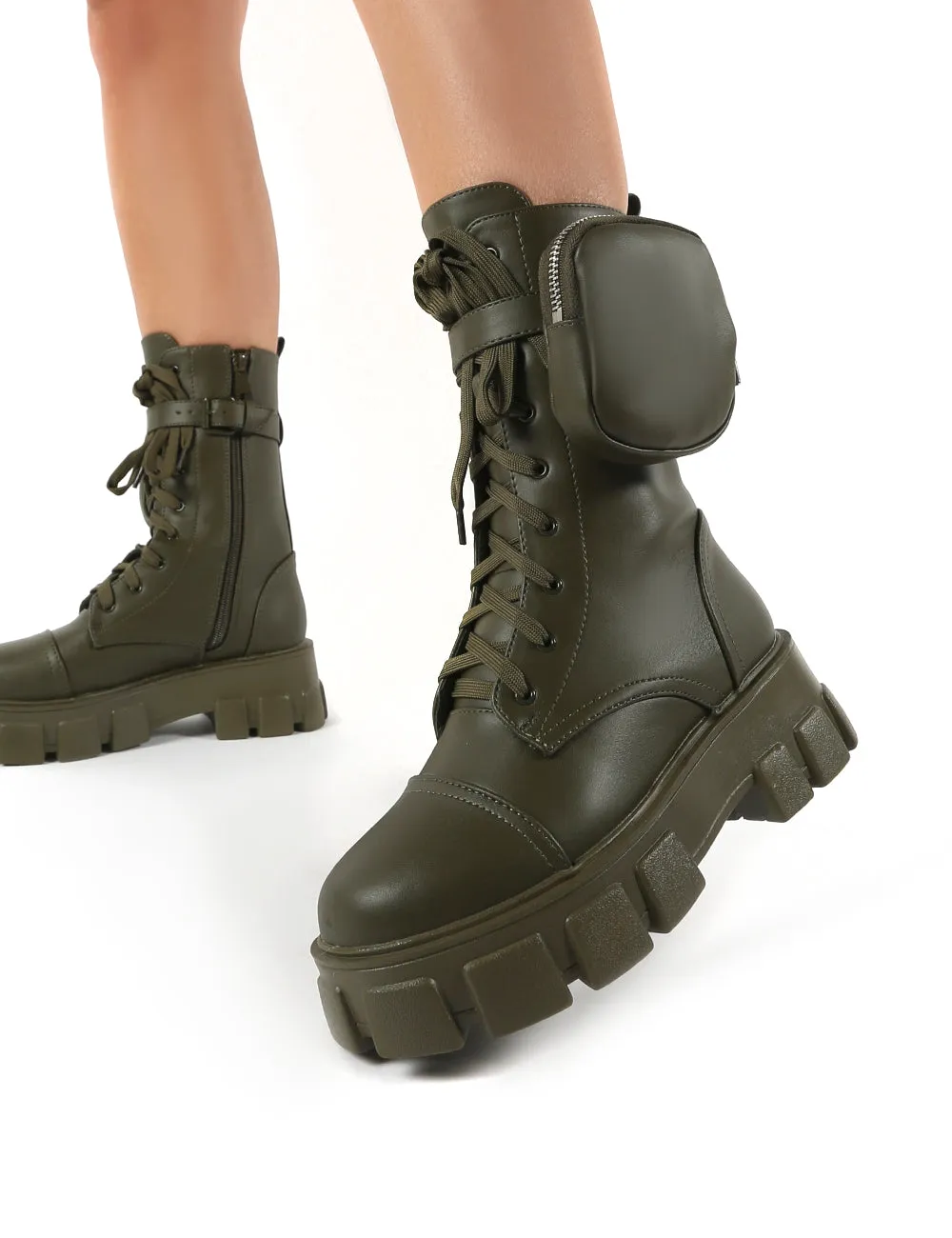 Intention Khaki Chunky Sole Pouch Ankle Boots