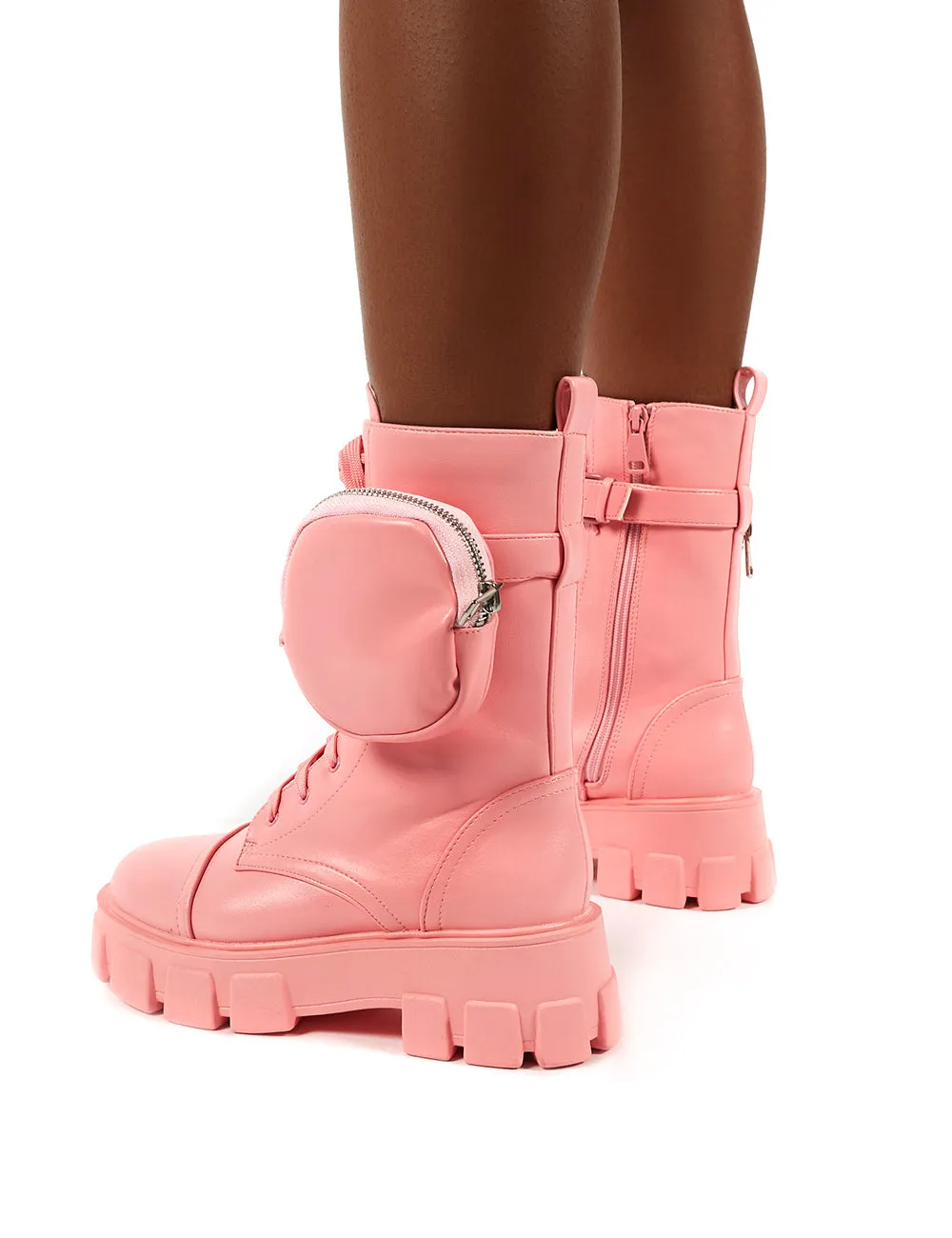 Intention Pink Chunky Sole Pouch Ankle Boots