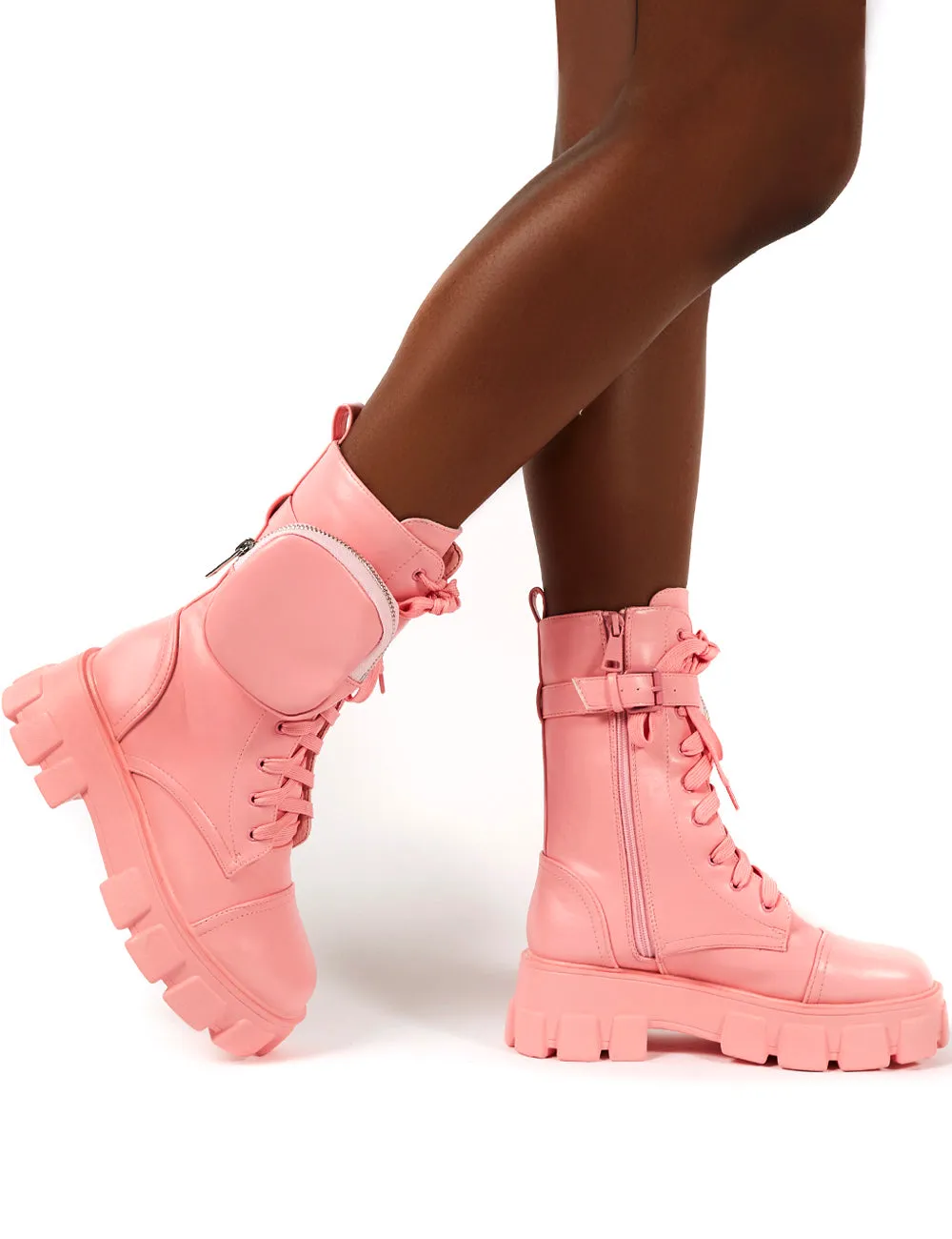 Intention Pink Chunky Sole Pouch Ankle Boots