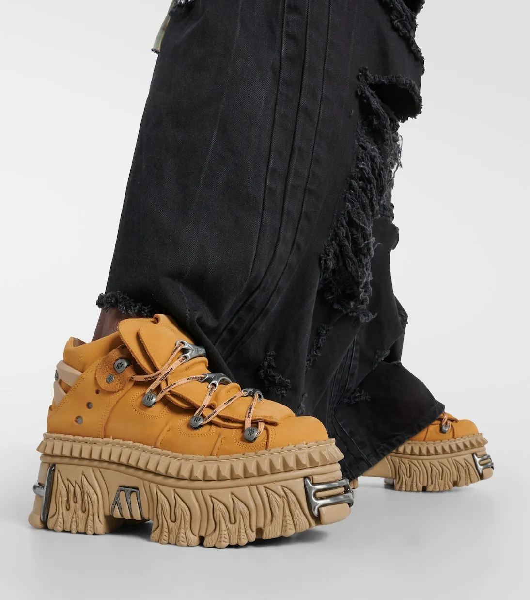 Leather platform sneakers from collaboration with new rock Vetements, brown