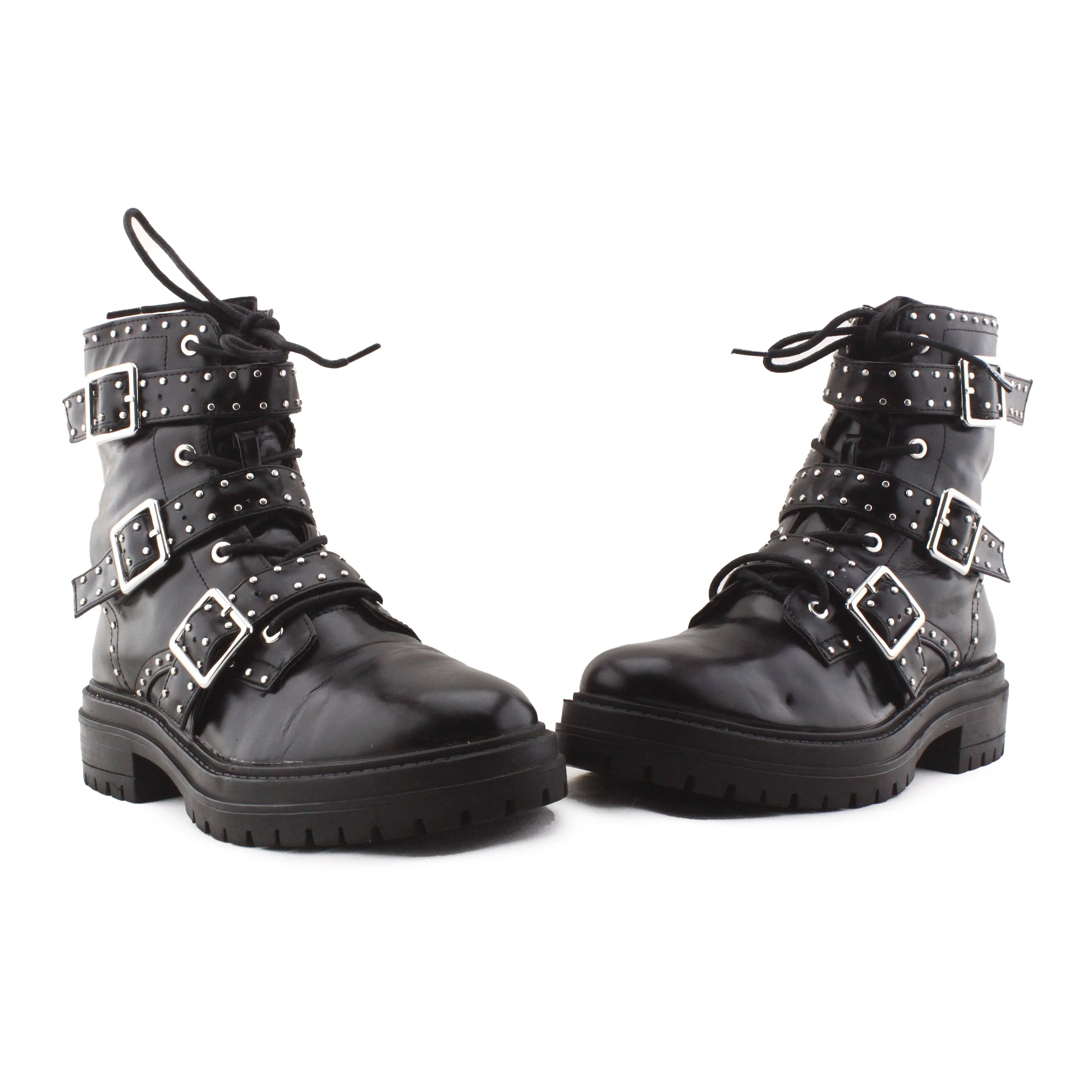 Lefties Zipper Buckle Straps Biker Boots | 100% Authentic Leather