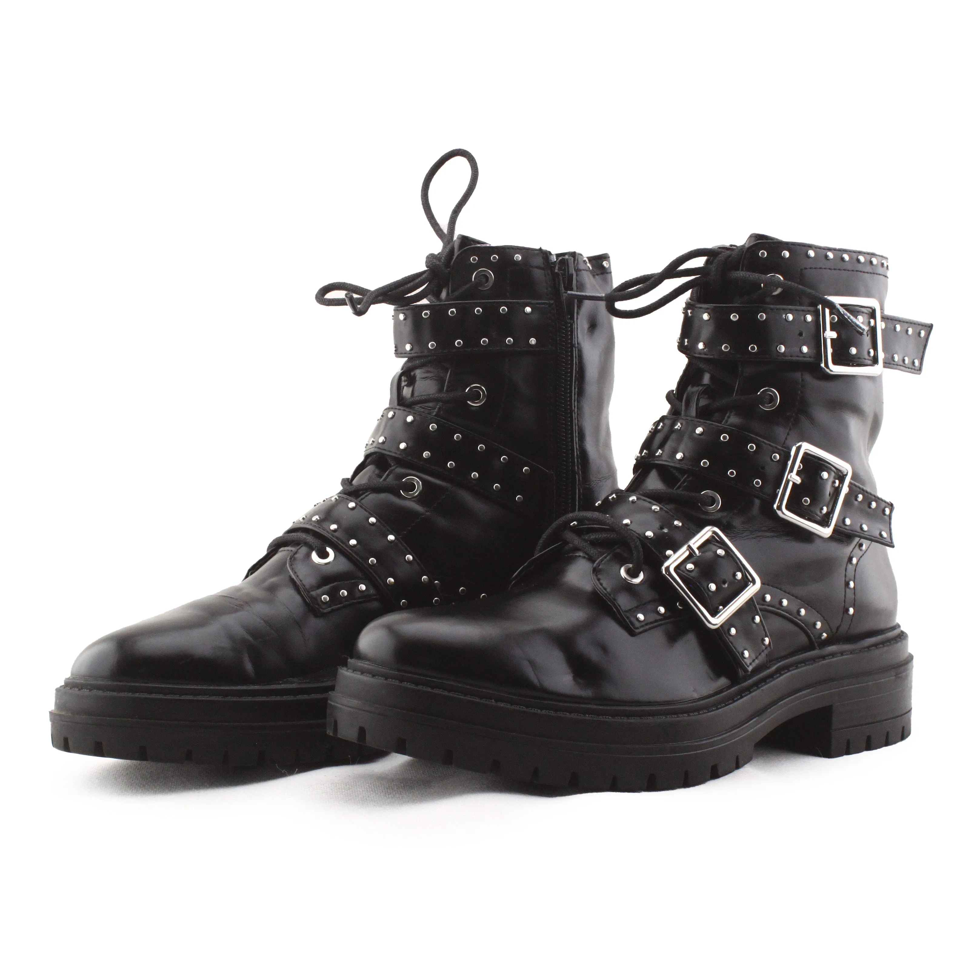 Lefties Zipper Buckle Straps Biker Boots | 100% Authentic Leather
