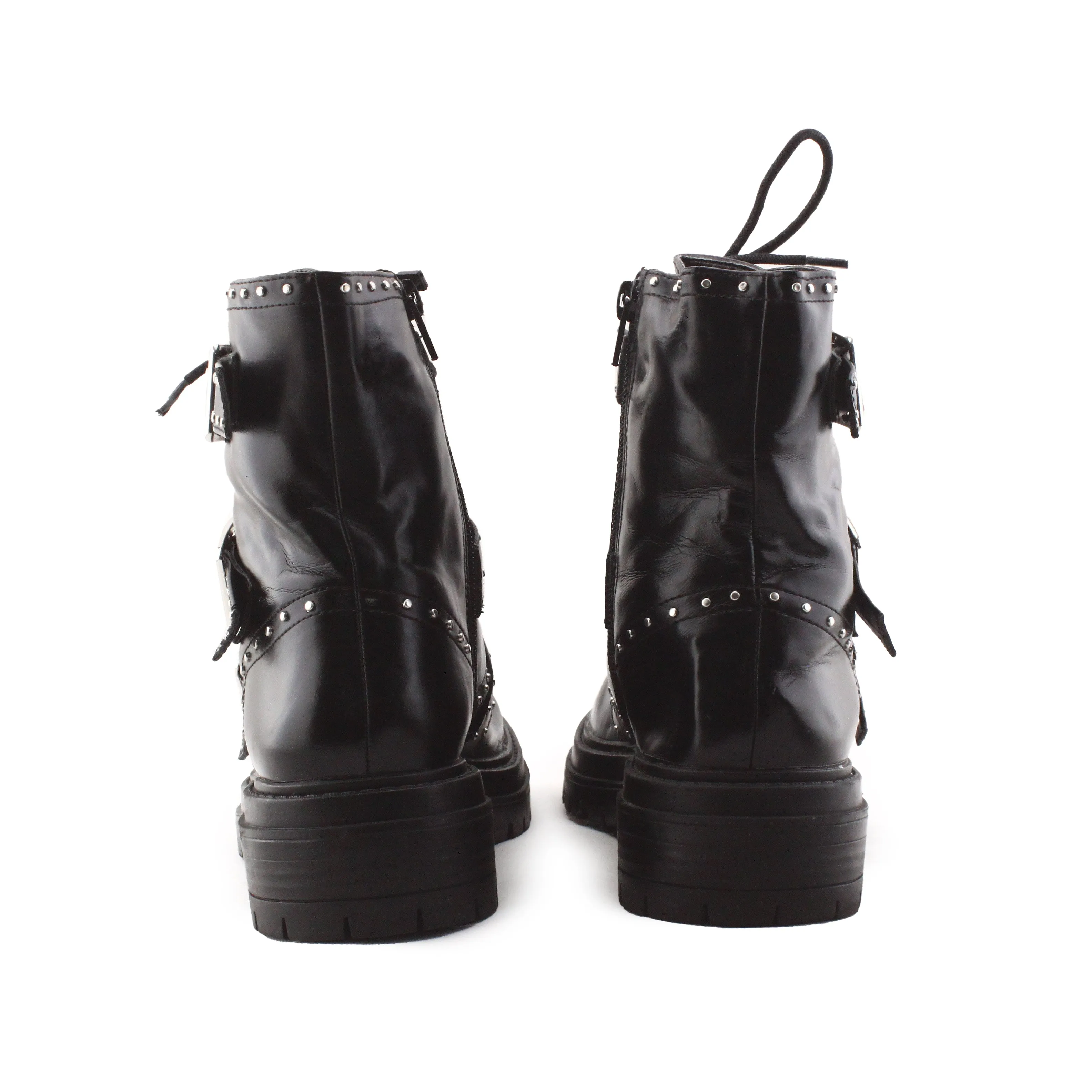 Lefties Zipper Buckle Straps Biker Boots | 100% Authentic Leather