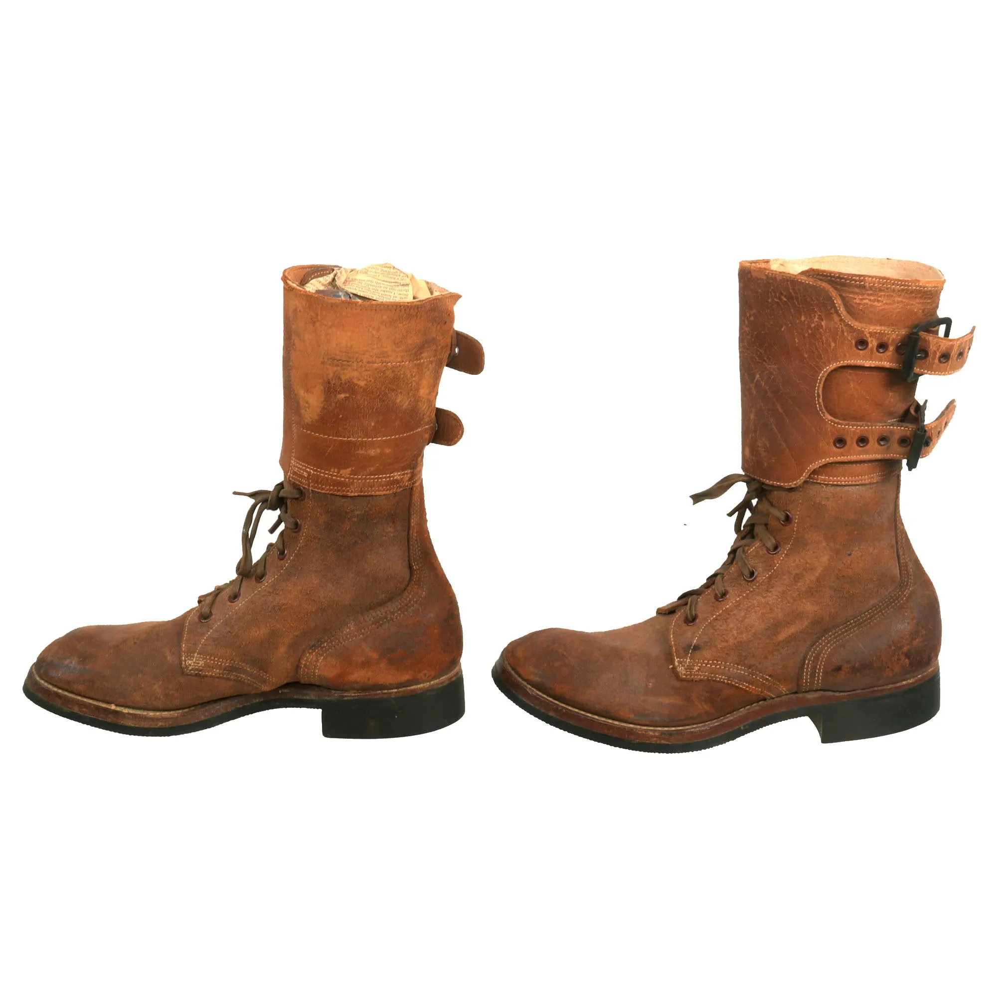 Original U.S. WWII Named M1943 Double Buckle Combat Service Boots - Matched Size 7½