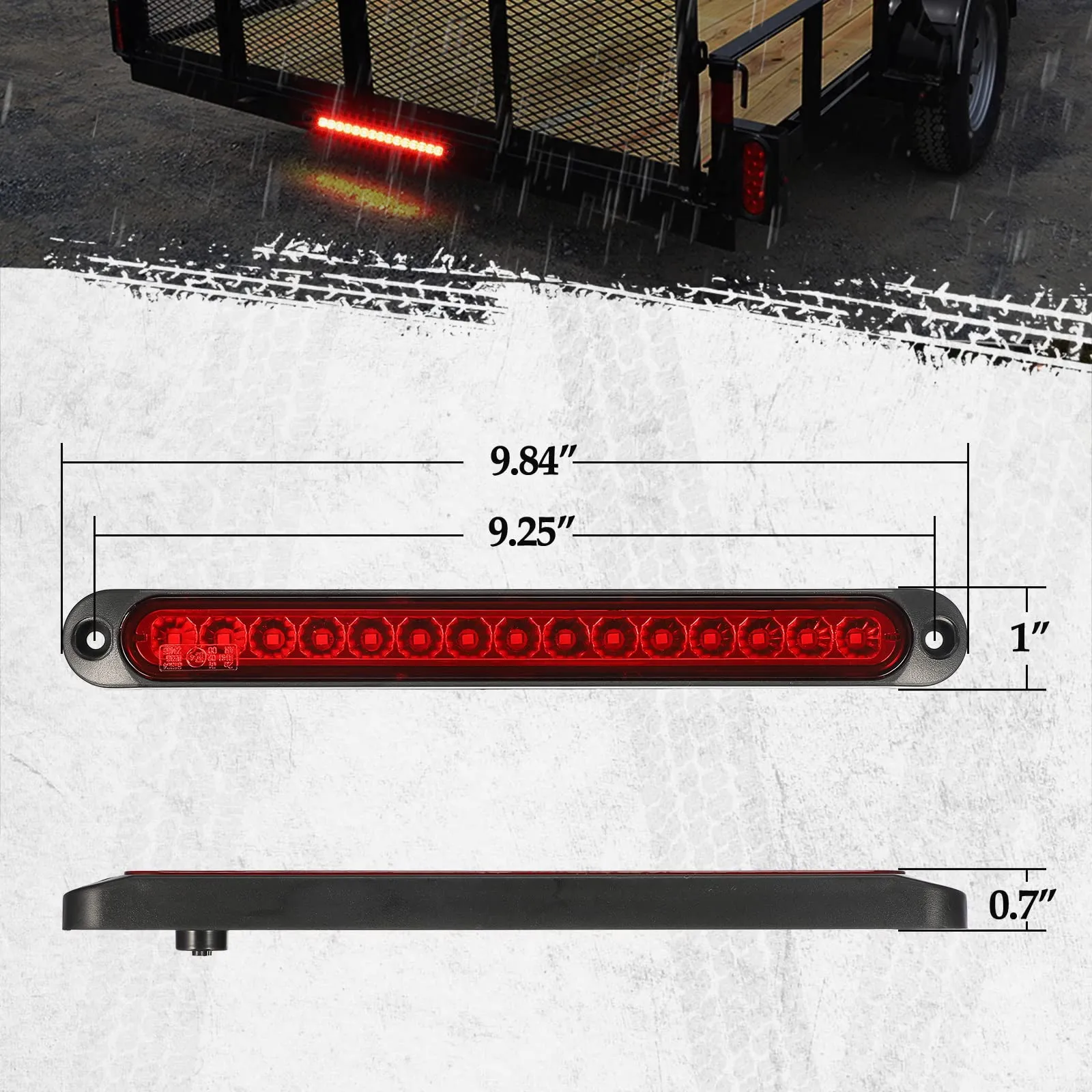 Partsam 2pcs 10 inch 15 LED 2835 SMD Trailer Light Bar Sealed Stop Turn Tail Park Third 3rd Brake Light Assembly Truck Trailer Marker ID Bar Waterproof 12-24V Red Lens
