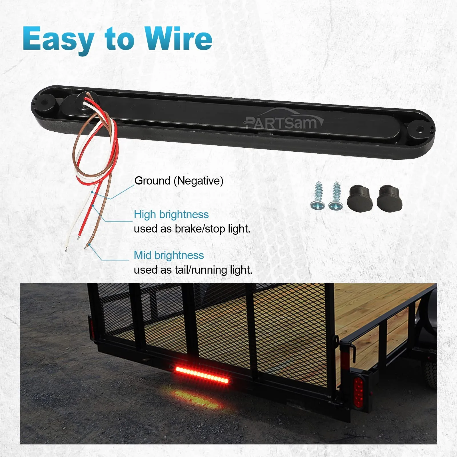 Partsam 2pcs 10 inch 15 LED 2835 SMD Trailer Light Bar Sealed Stop Turn Tail Park Third 3rd Brake Light Assembly Truck Trailer Marker ID Bar Waterproof 12-24V Red Lens