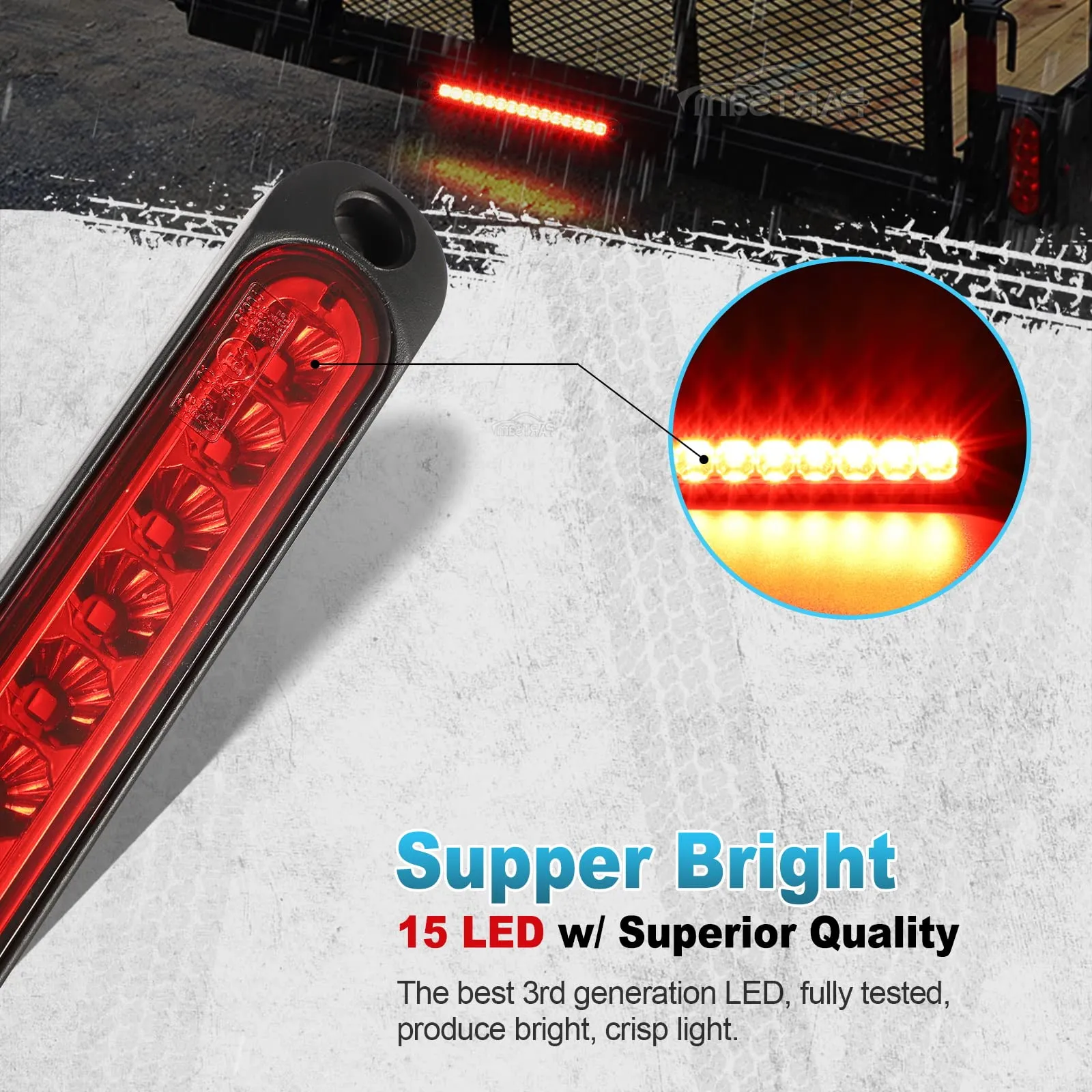 Partsam 2pcs 10 inch 15 LED 2835 SMD Trailer Light Bar Sealed Stop Turn Tail Park Third 3rd Brake Light Assembly Truck Trailer Marker ID Bar Waterproof 12-24V Red Lens