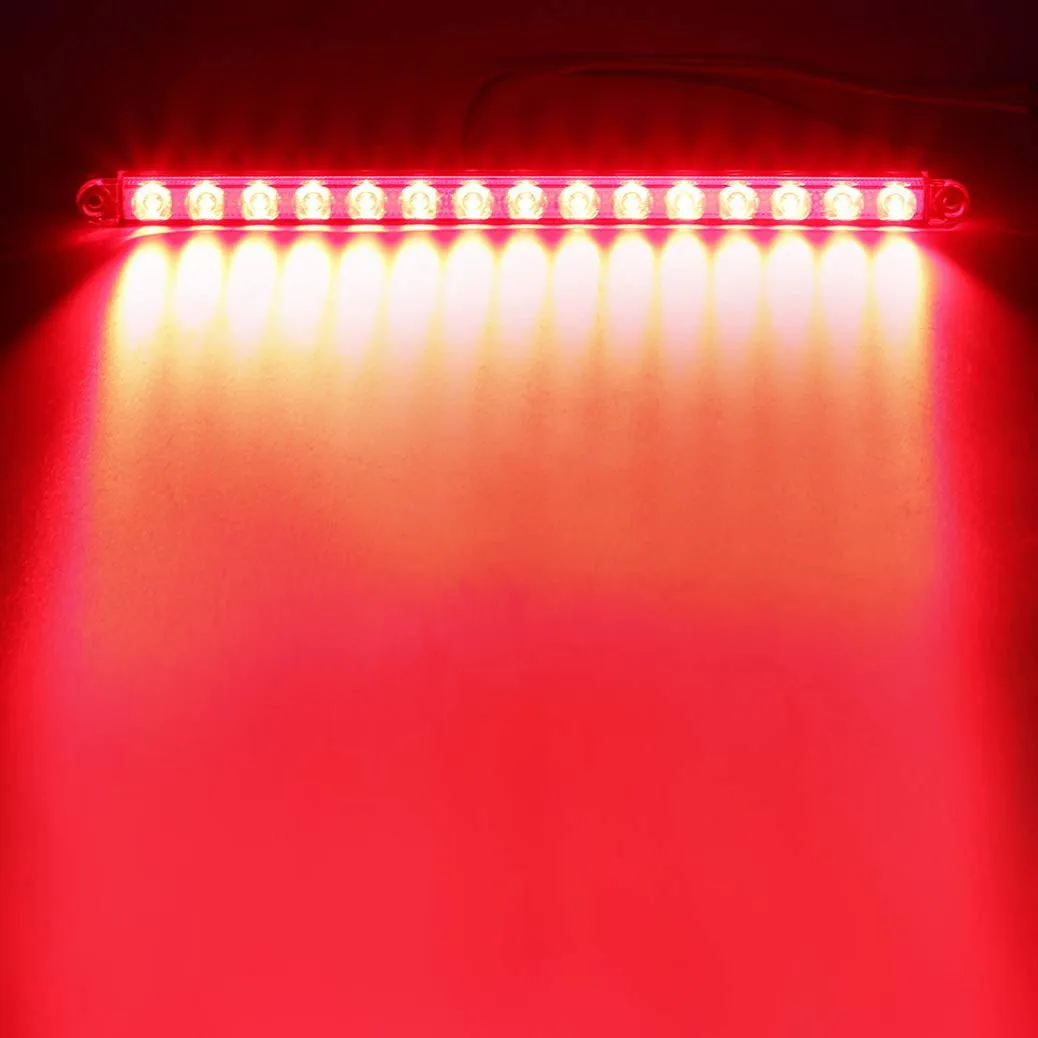 Partsam 2Pcs 12" 15 LED Red Led Trailer Truck Identification Light Bar Waterproof Sealed Thin Stop/Turn/Tail ID Marker Third 3rd Brake Light Strip bar for Trucks Trailers RV Surface Mount