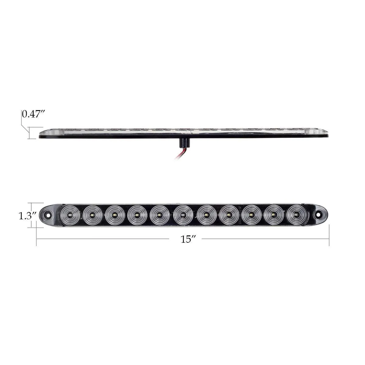 Partsam 2Pcs 15" Red 3 ID Bar w/Reverse White Light 11 LED Truck Trailer RV Clear Lens Submersible Super Thin Led Trailer Tail Light Bar