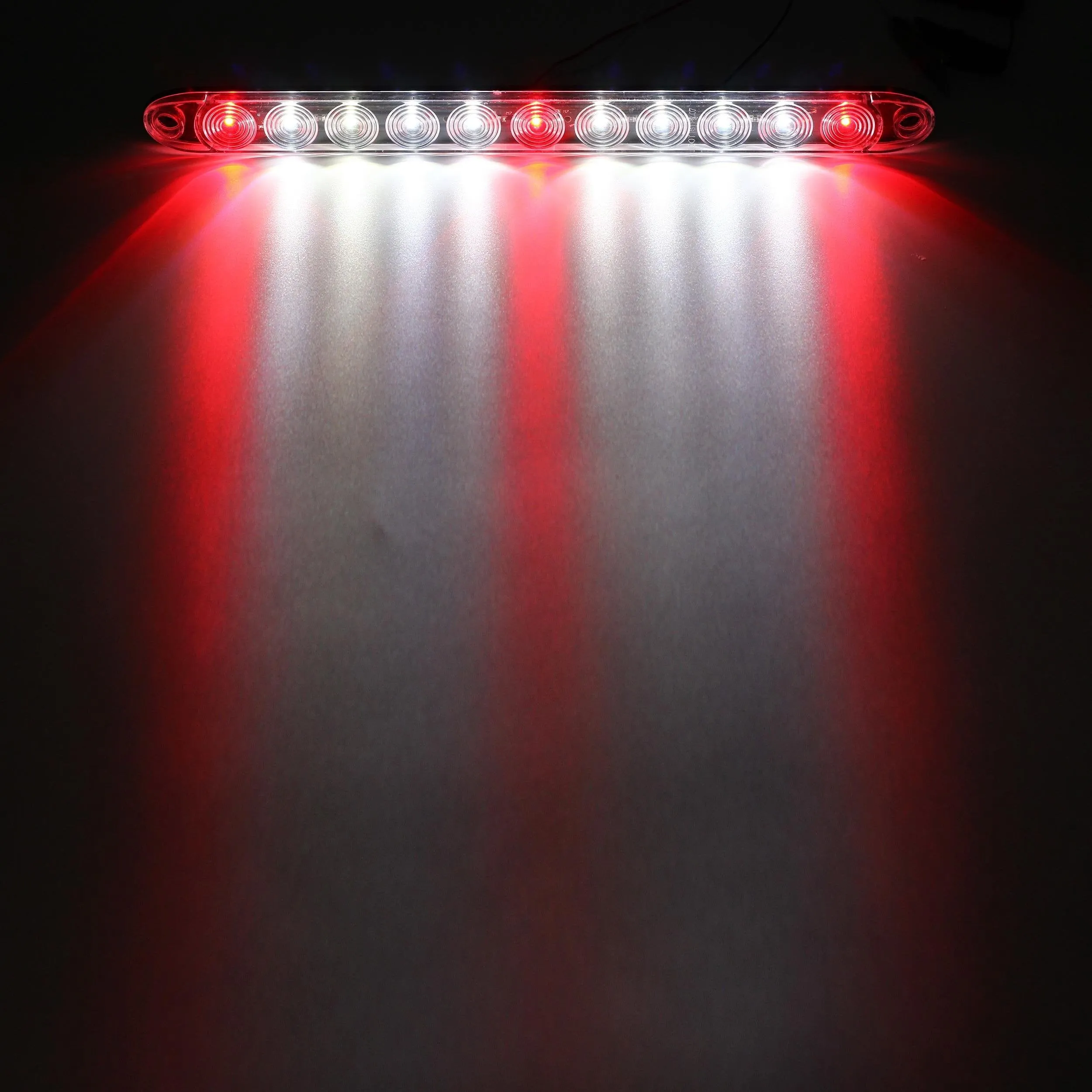 Partsam 2Pcs 15" Red 3 ID Bar w/Reverse White Light 11 LED Truck Trailer RV Clear Lens Submersible Super Thin Led Trailer Tail Light Bar