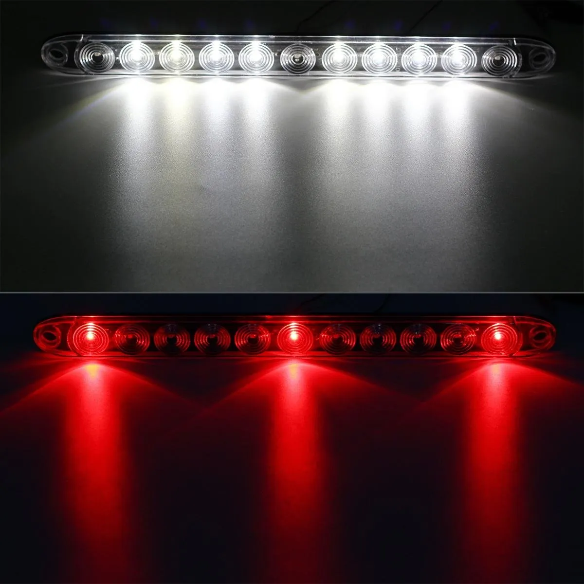 Partsam 2Pcs 15" Red 3 ID Bar w/Reverse White Light 11 LED Truck Trailer RV Clear Lens Submersible Super Thin Led Trailer Tail Light Bar