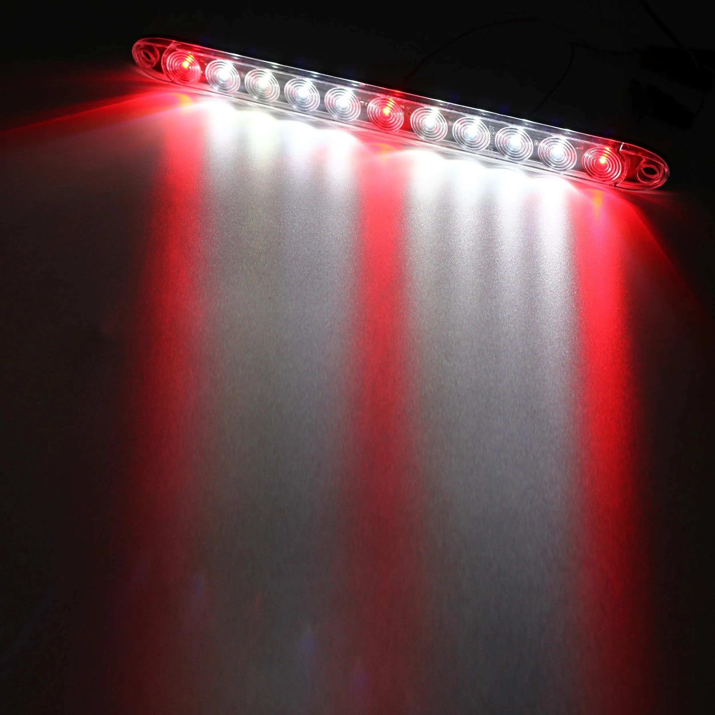 Partsam 2Pcs 15" Red 3 ID Bar w/Reverse White Light 11 LED Truck Trailer RV Clear Lens Submersible Super Thin Led Trailer Tail Light Bar