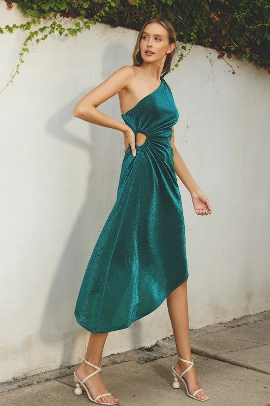 Pearlie One Shoulder Asymmetrical Midi Dress