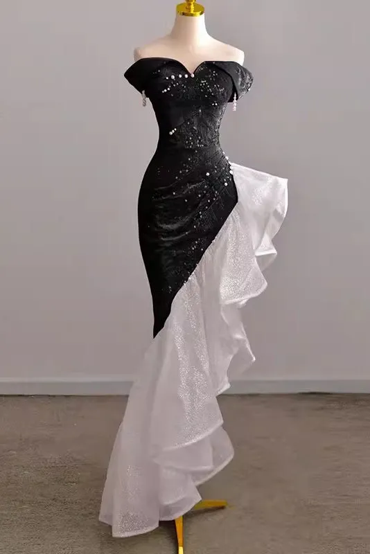 Pink Mermaid Off the Shoulder Prom Gown with Sequins, Sparkly Formal Dresses UQP0264