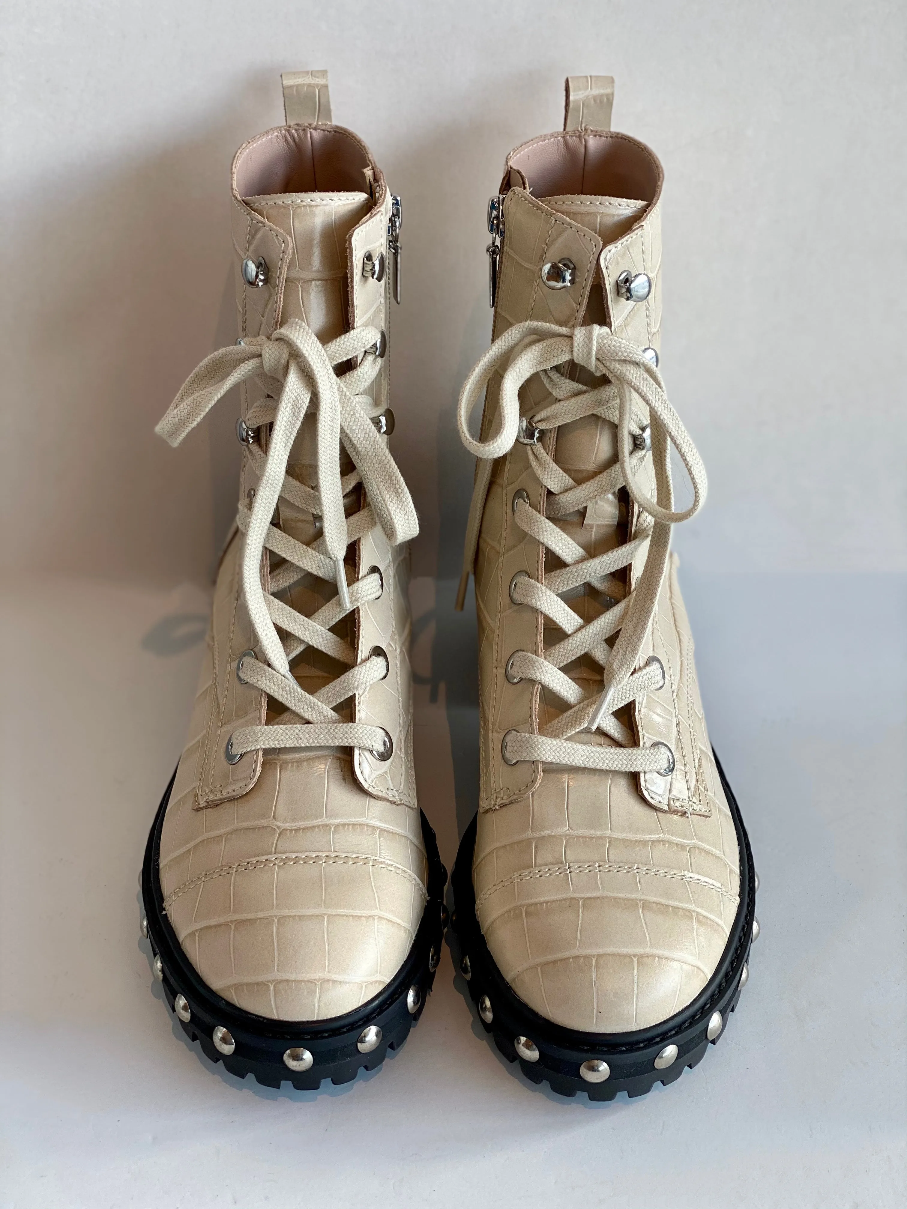 Schutz Crocodile Print Combat Boots