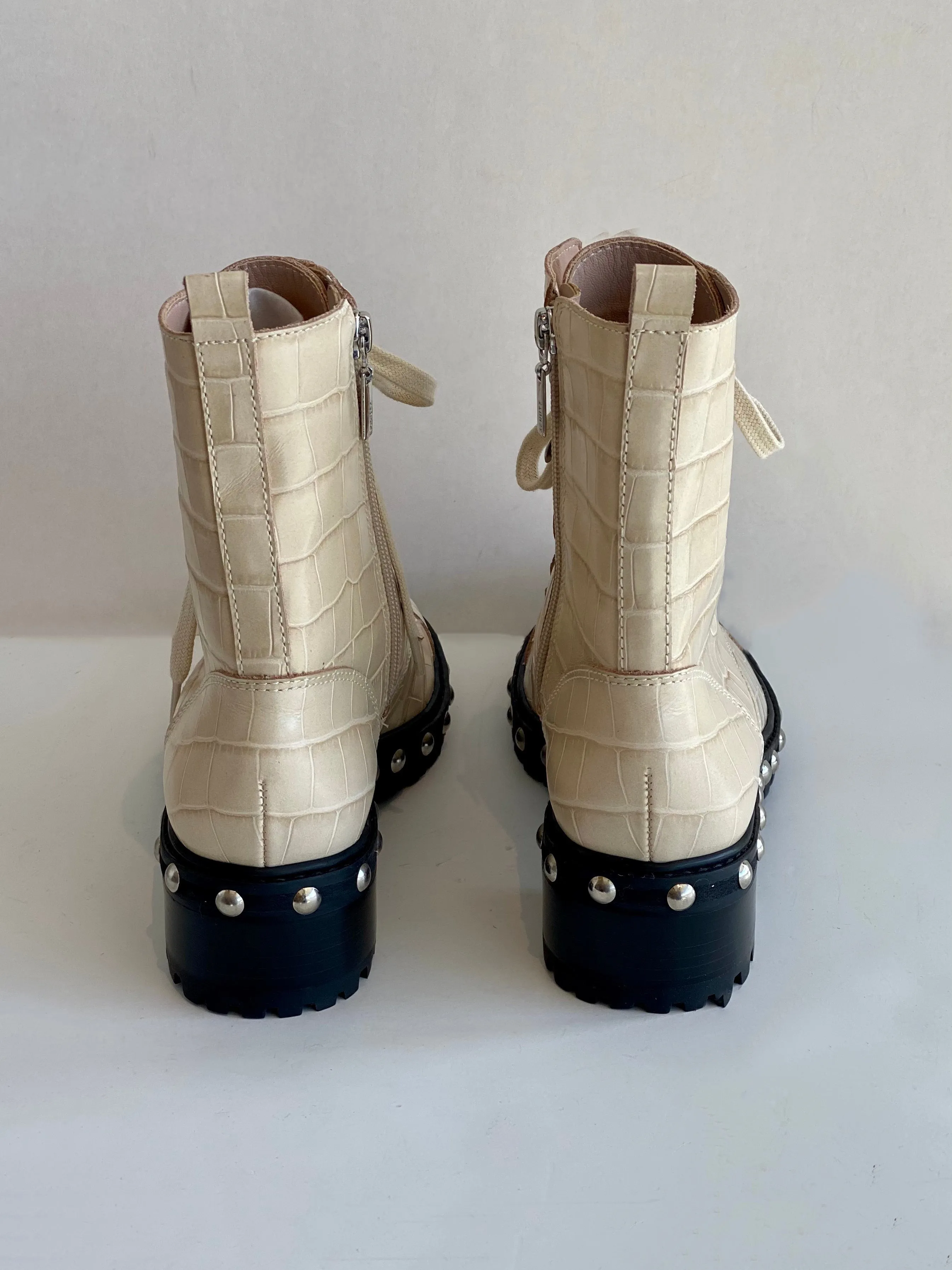 Schutz Crocodile Print Combat Boots